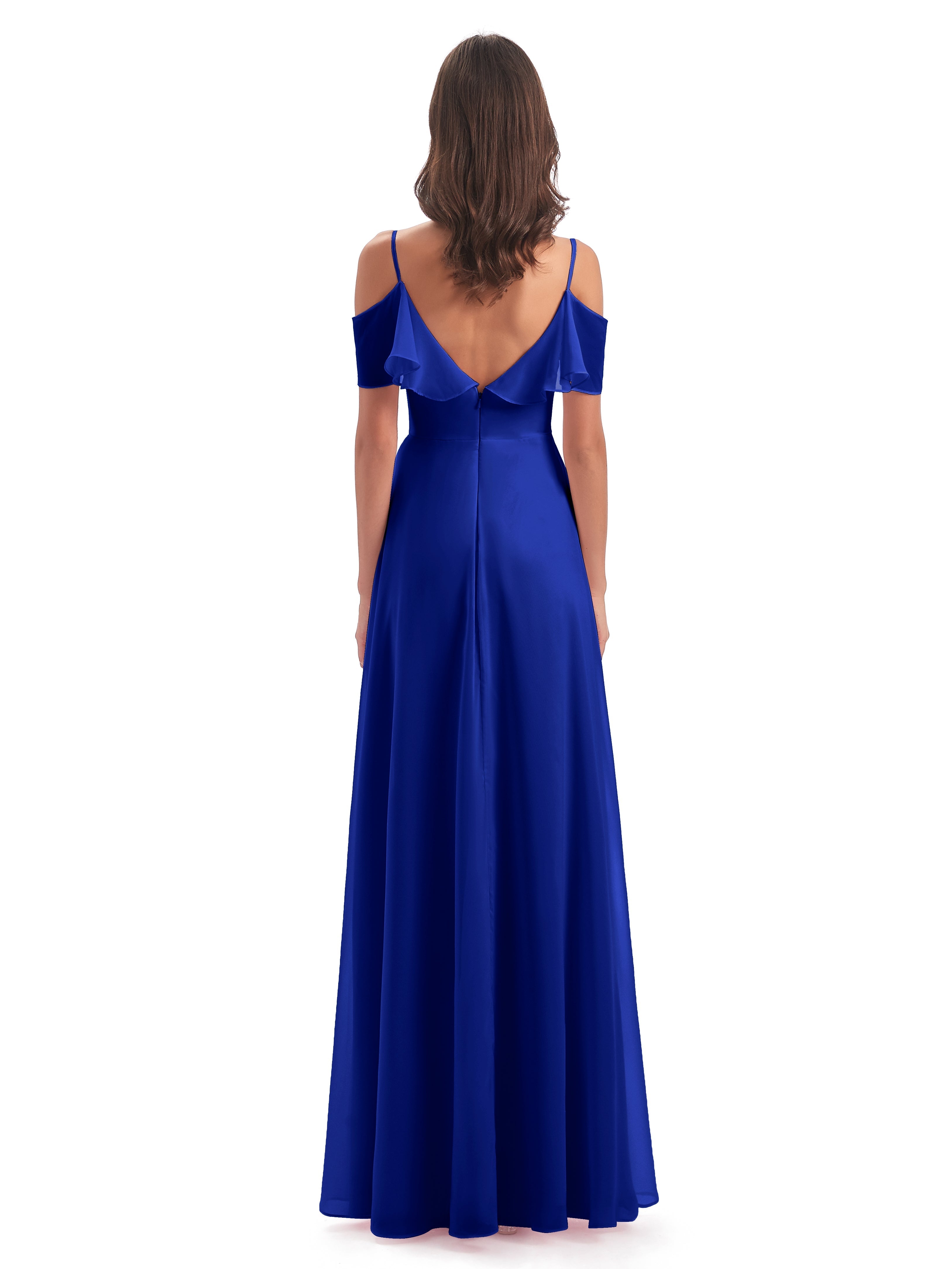 Robes De Demoiselle D'Honneur Bleu Royal Trapèze Bretelles Spaghetti Longue Robes Demoiselle D'Honneur