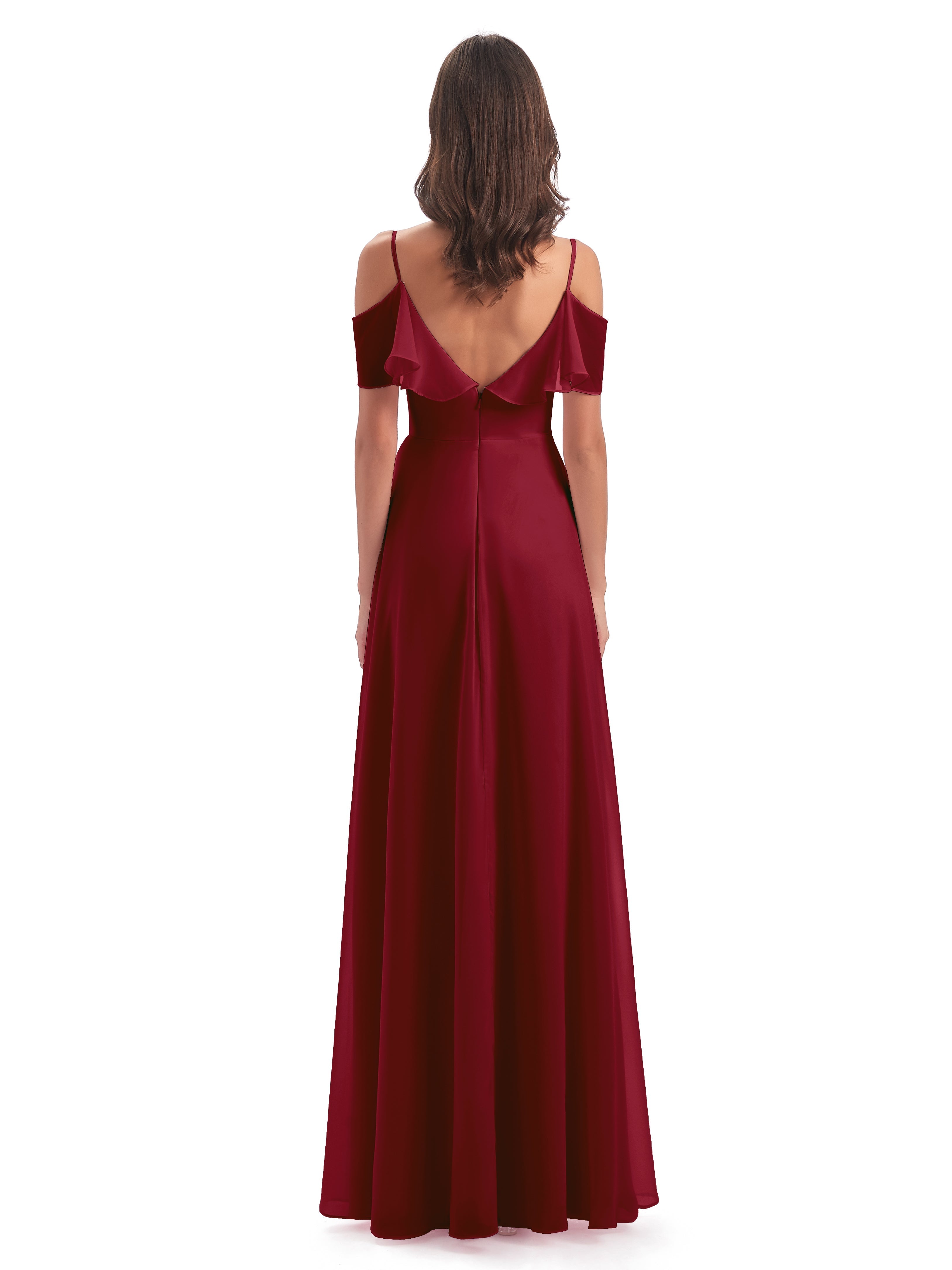 Robes De Demoiselle D'Honneur Bordeaux Longues Trapèze Bretelles Spaghetti Longue Robes Demoiselle D'Honneur