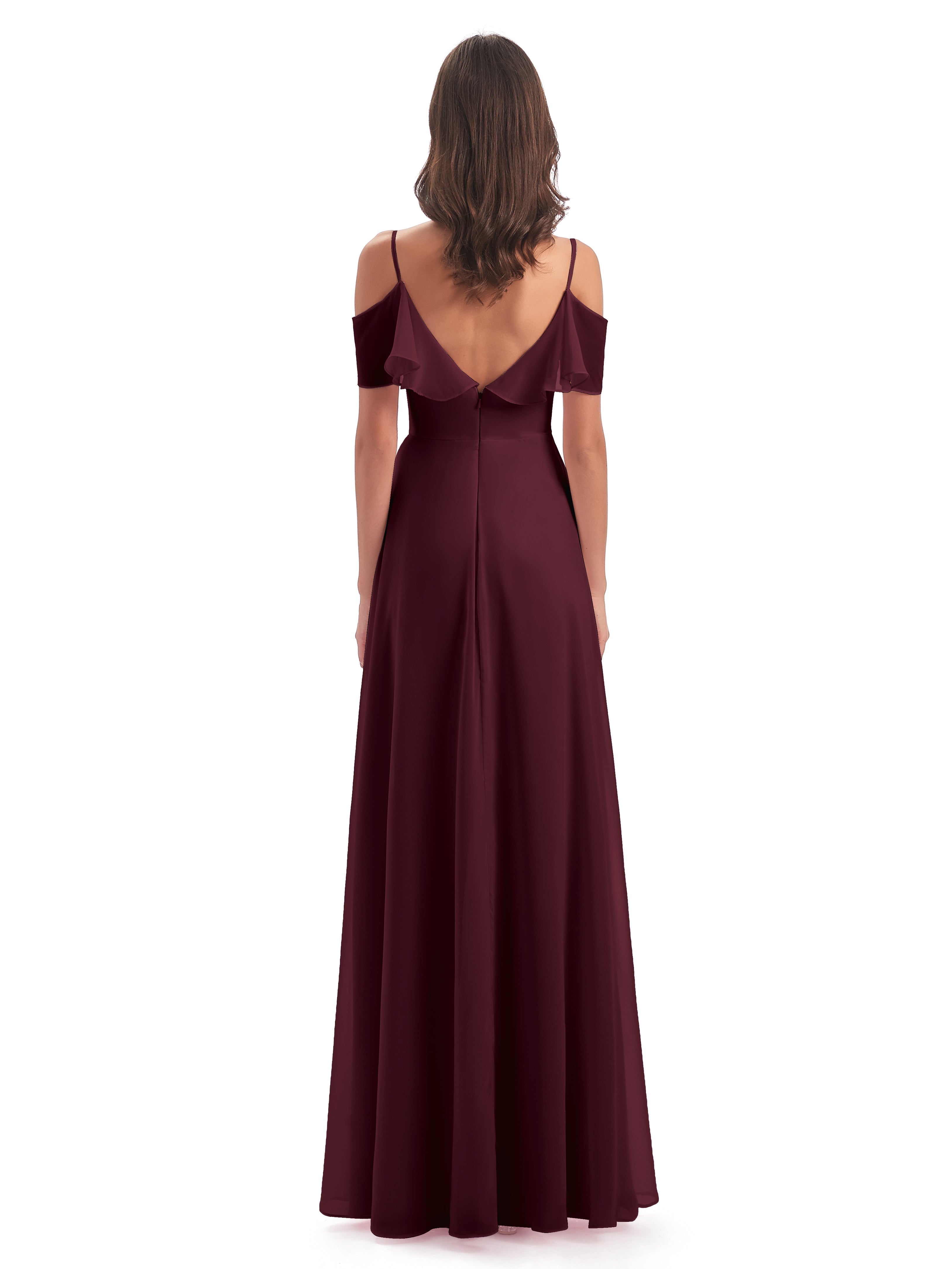 Robes De Demoiselle D'Honneur Cabernet Trapèze Bretelles Spaghetti Longue Robes Demoiselle D'Honneur