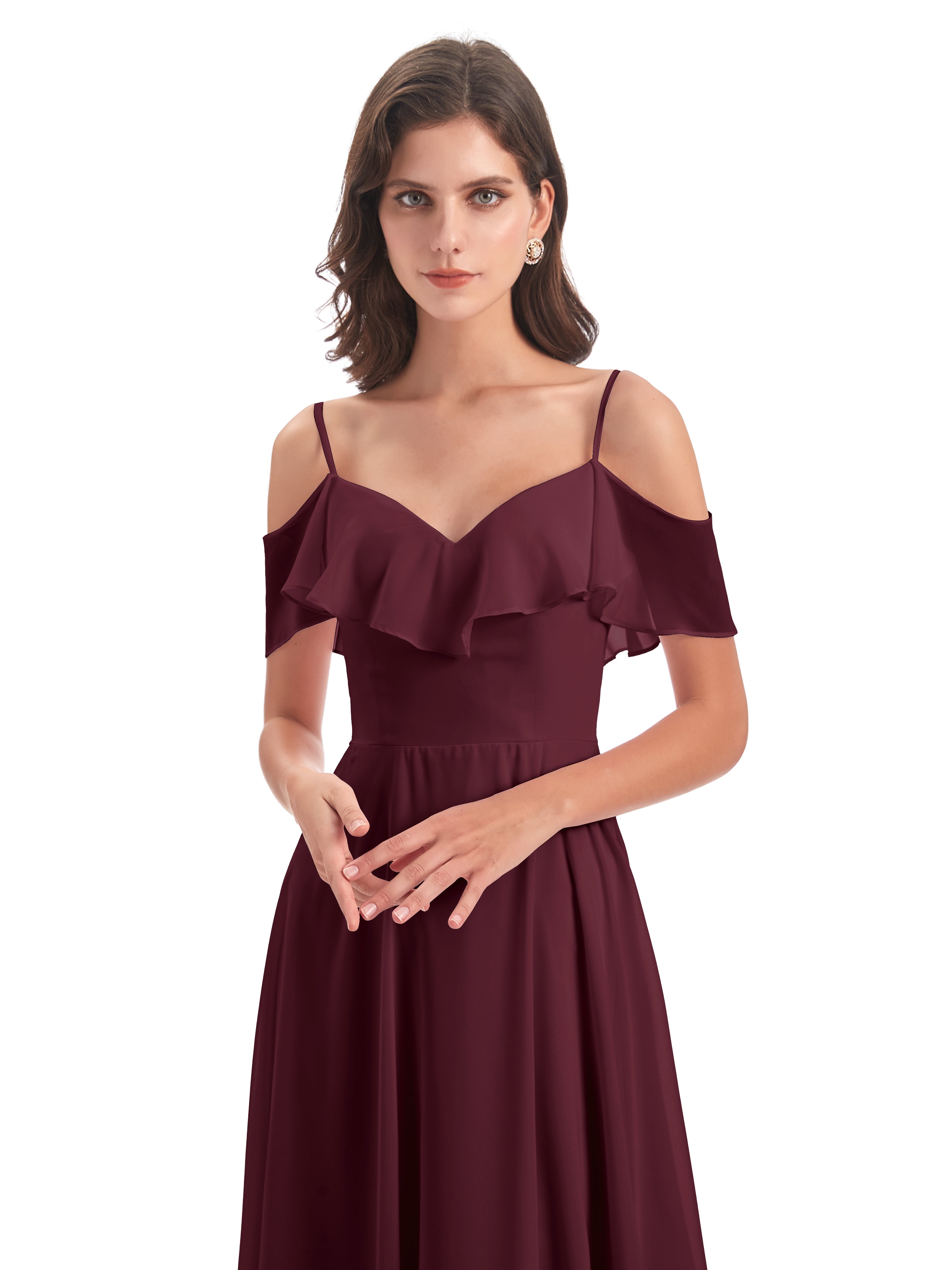 Robes De Demoiselle D'Honneur Cabernet Trapèze Bretelles Spaghetti Longue Robes Demoiselle D'Honneur