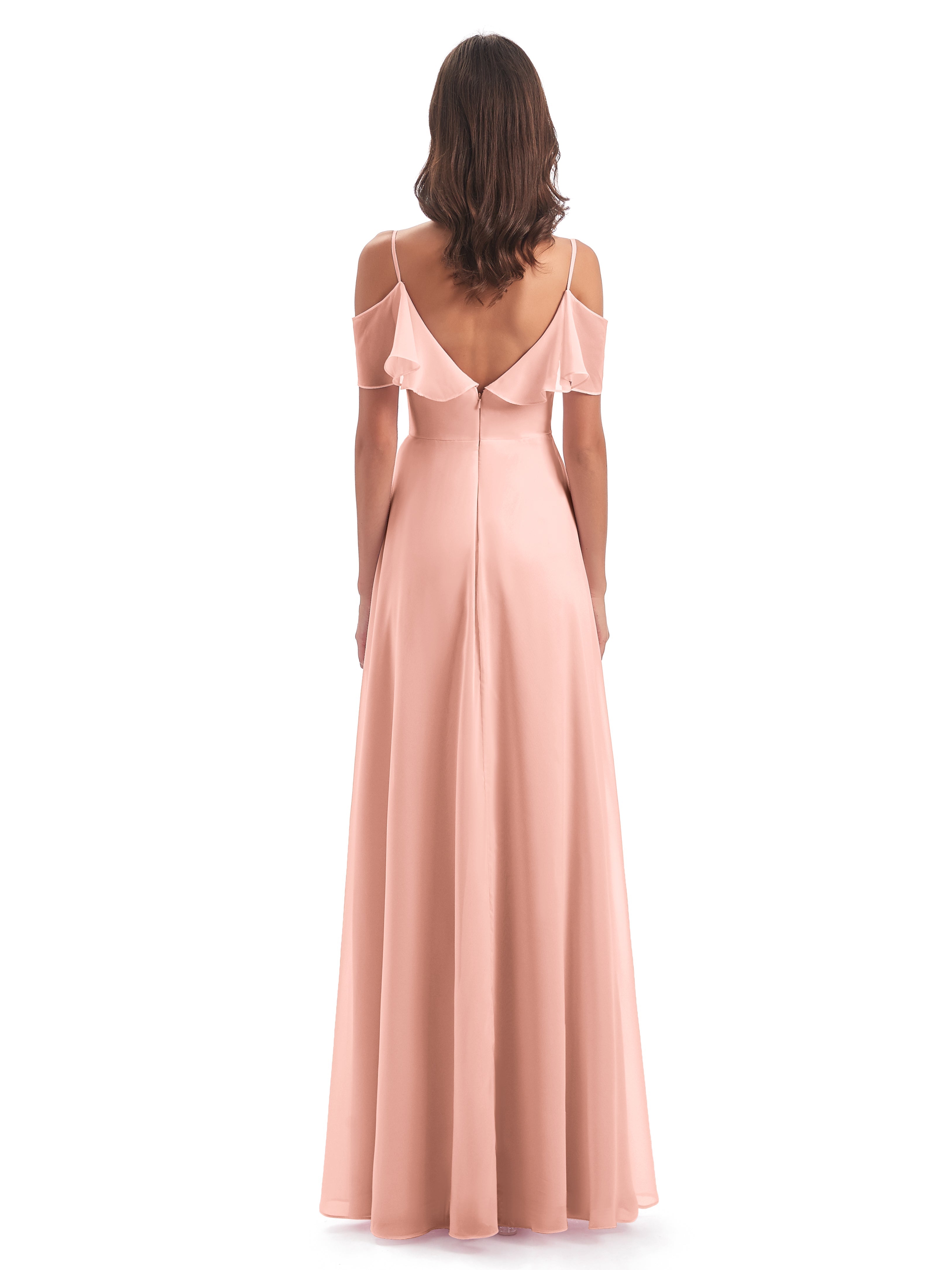Robe Demoiselle Honneur Corail Trapèze Bretelles Spaghetti Longue Robes Demoiselle D'Honneur