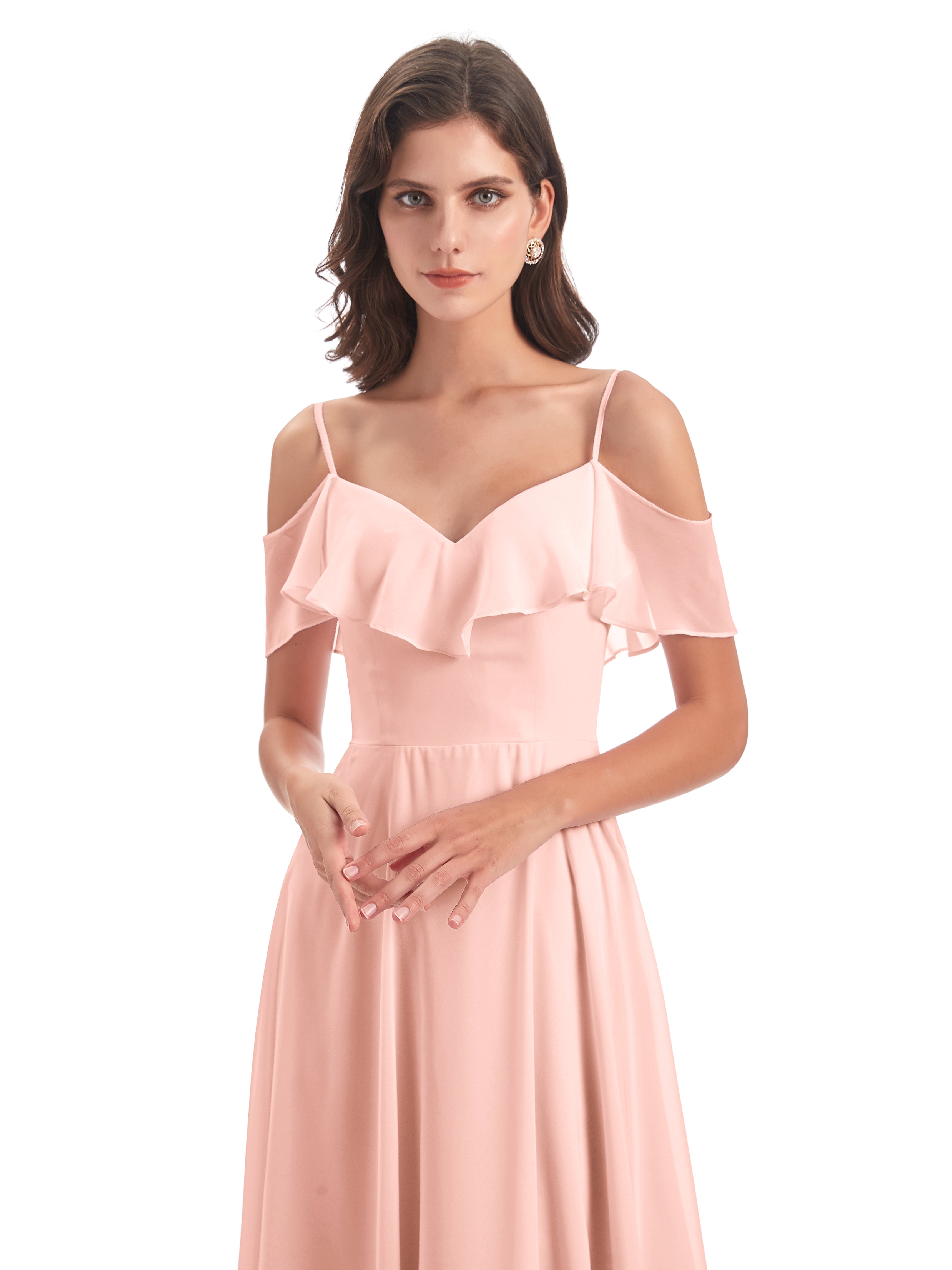 Robe Demoiselle Honneur Corail Trapèze Bretelles Spaghetti Longue Robes Demoiselle D'Honneur