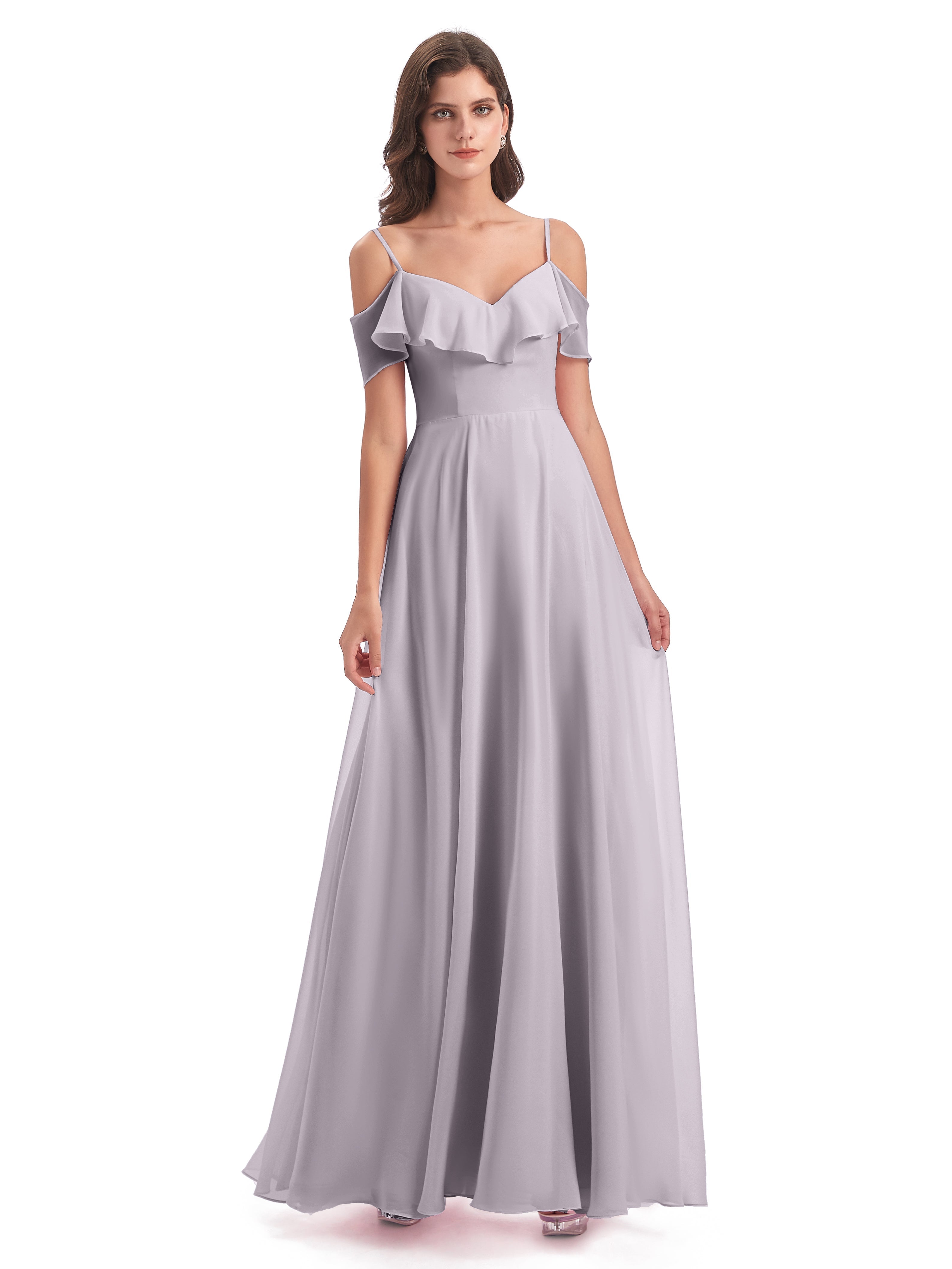 Robes De Demoiselle D'Honneur Crépuscule Trapèze Bretelles Spaghetti Longue Robes Demoiselle D'Honneur