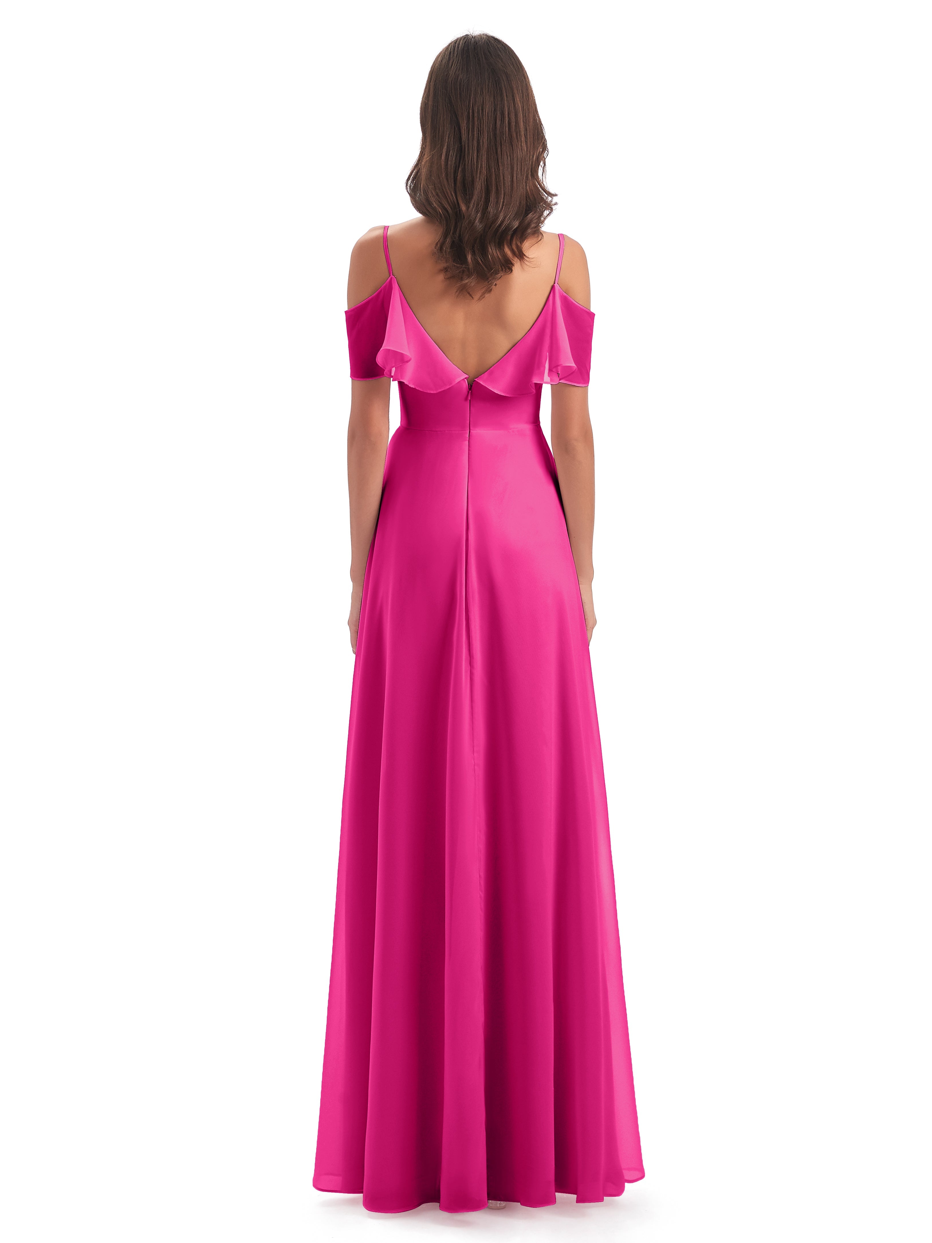 Robes De Demoiselle D'Honneur Rose Fuchsia Trapèze Bretelles Spaghetti Longue Robes Demoiselle D'Honneur