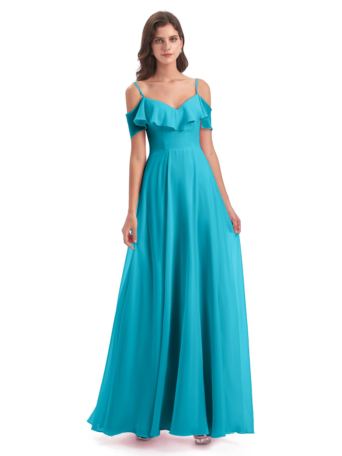 Robes De Demoiselle D'Honneur Vert Jade Trapèze Bretelles Spaghetti Longue Robes Demoiselle D'Honneur