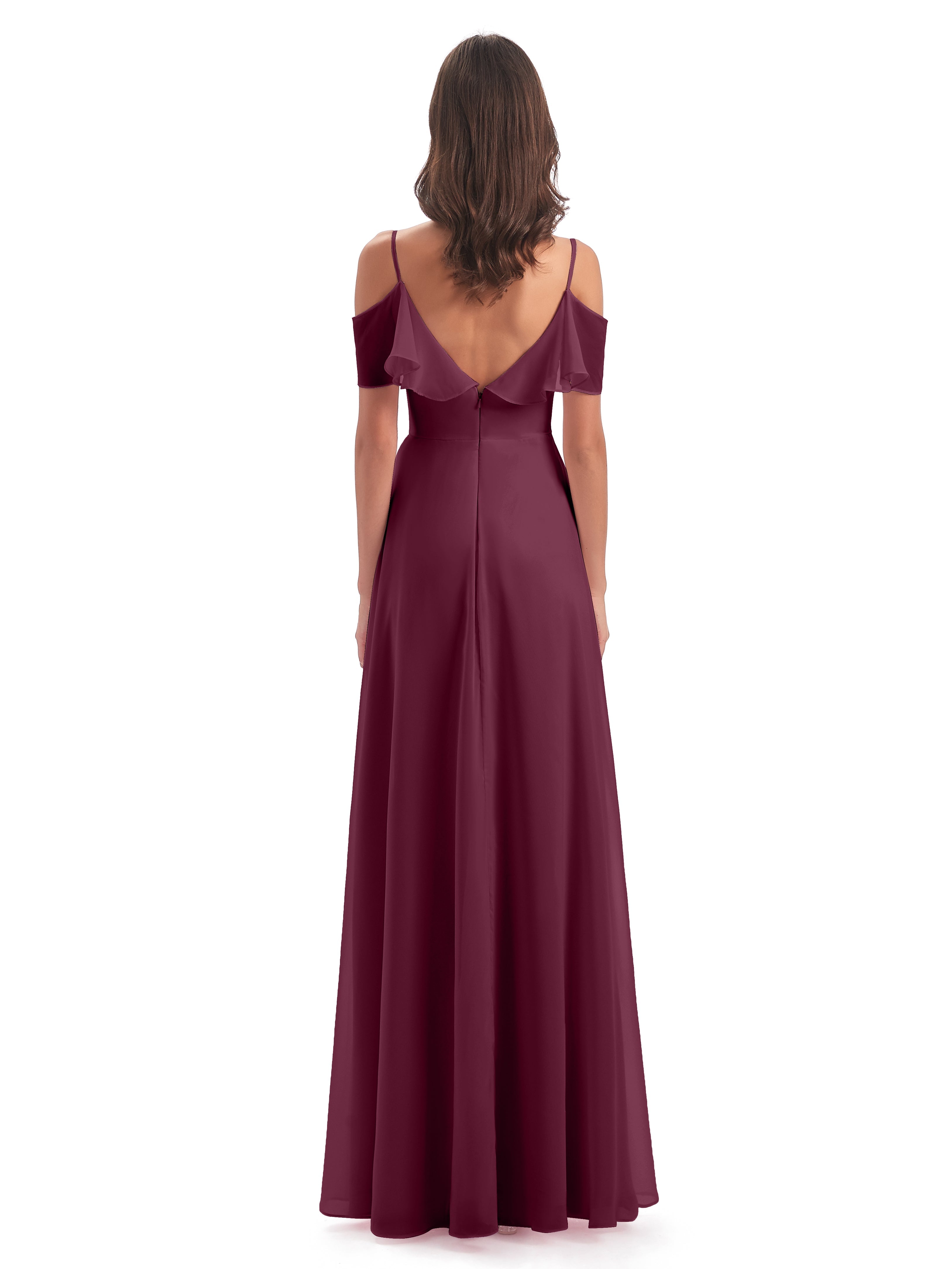 Robes De Demoiselle D'Honneur Mûre Trapèze Bretelles Spaghetti Longue Robes Demoiselle D'Honneur