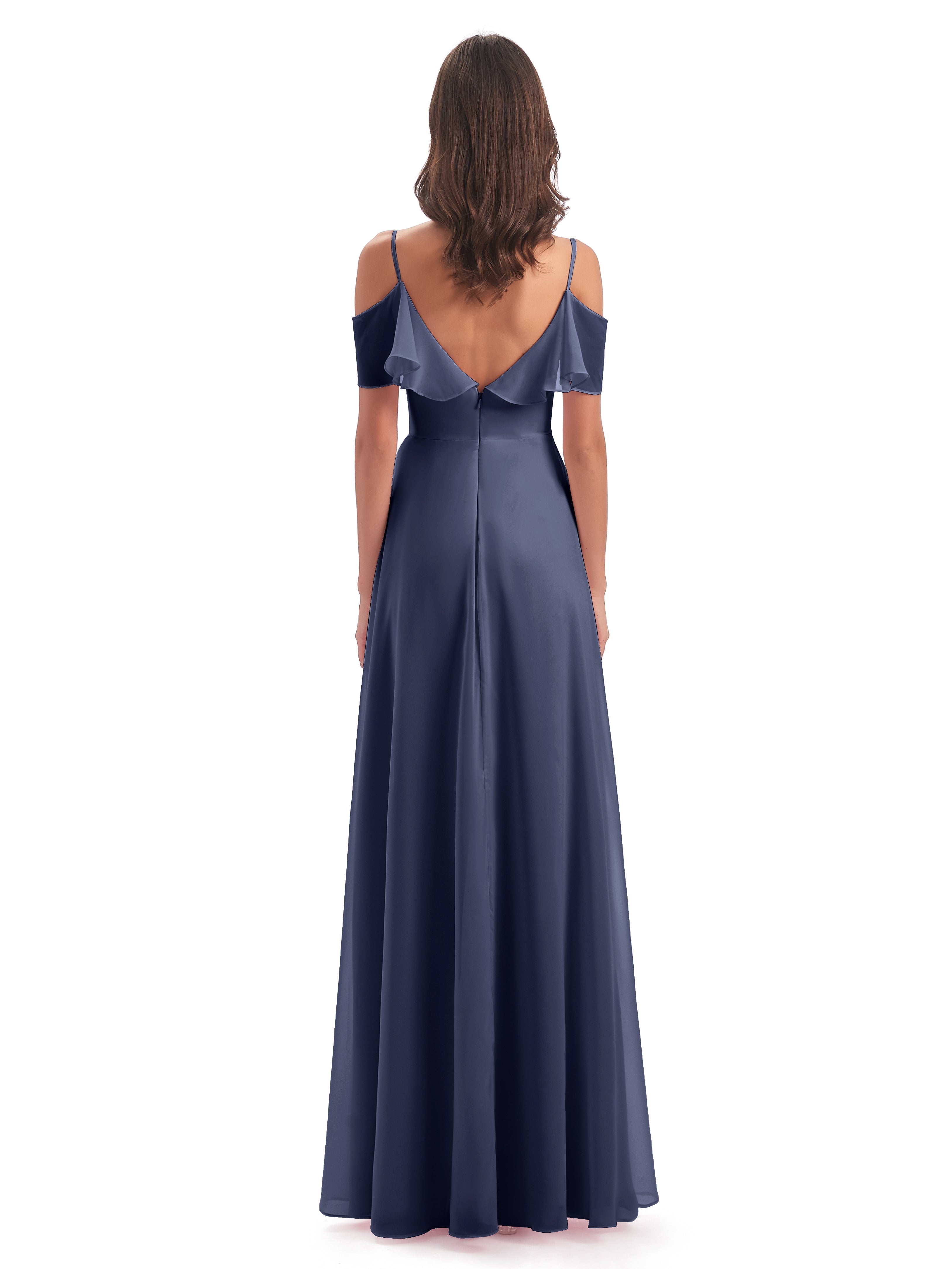 Robes De Demoiselle D'Honneur Bleu Orageux Trapèze Bretelles Spaghetti Longue Robes Demoiselle D'Honneur