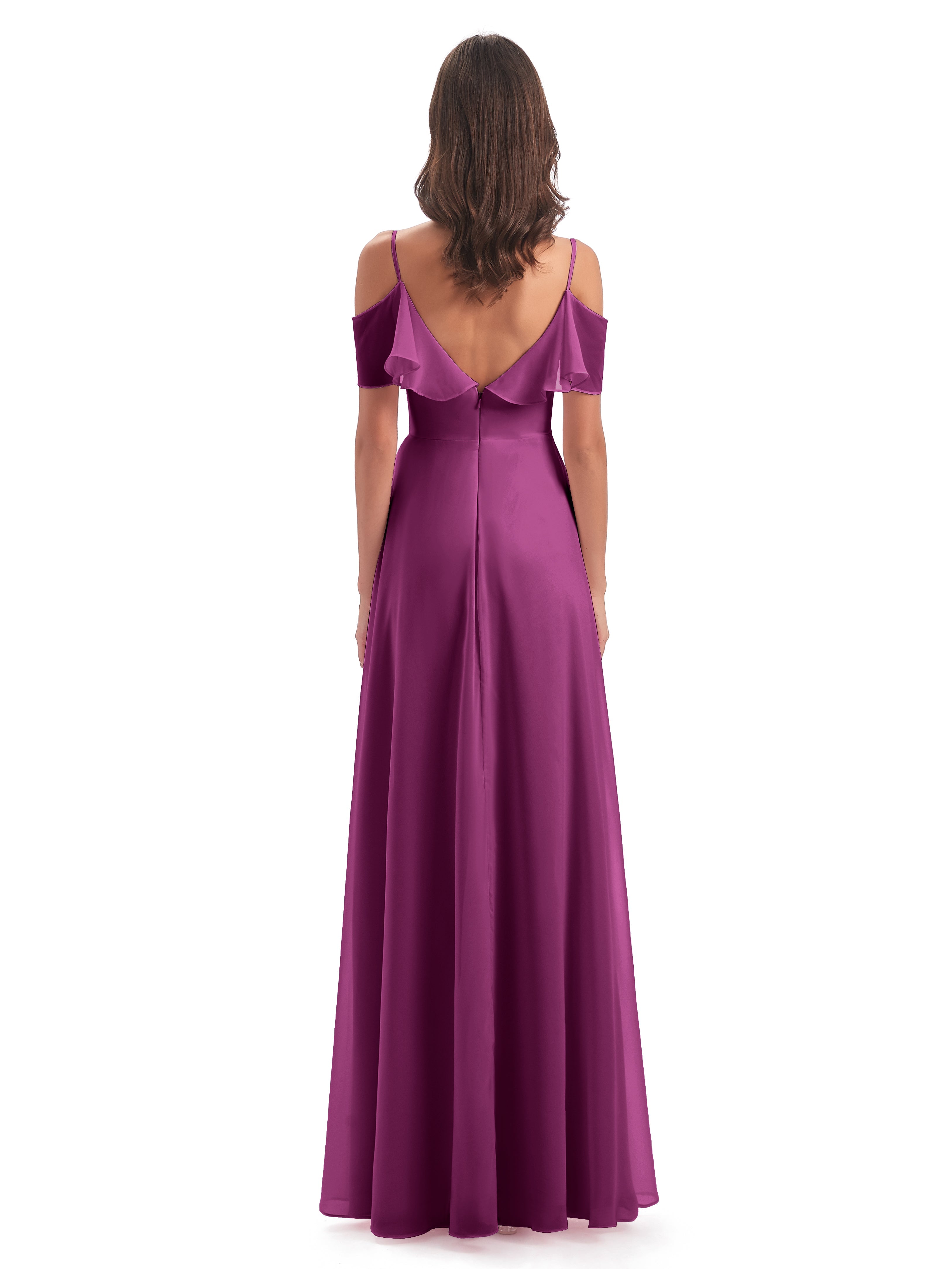 Robes De Demoiselle D'Honneur Orchidée Trapèze Bretelles Spaghetti Longue Robes Demoiselle D'Honneur