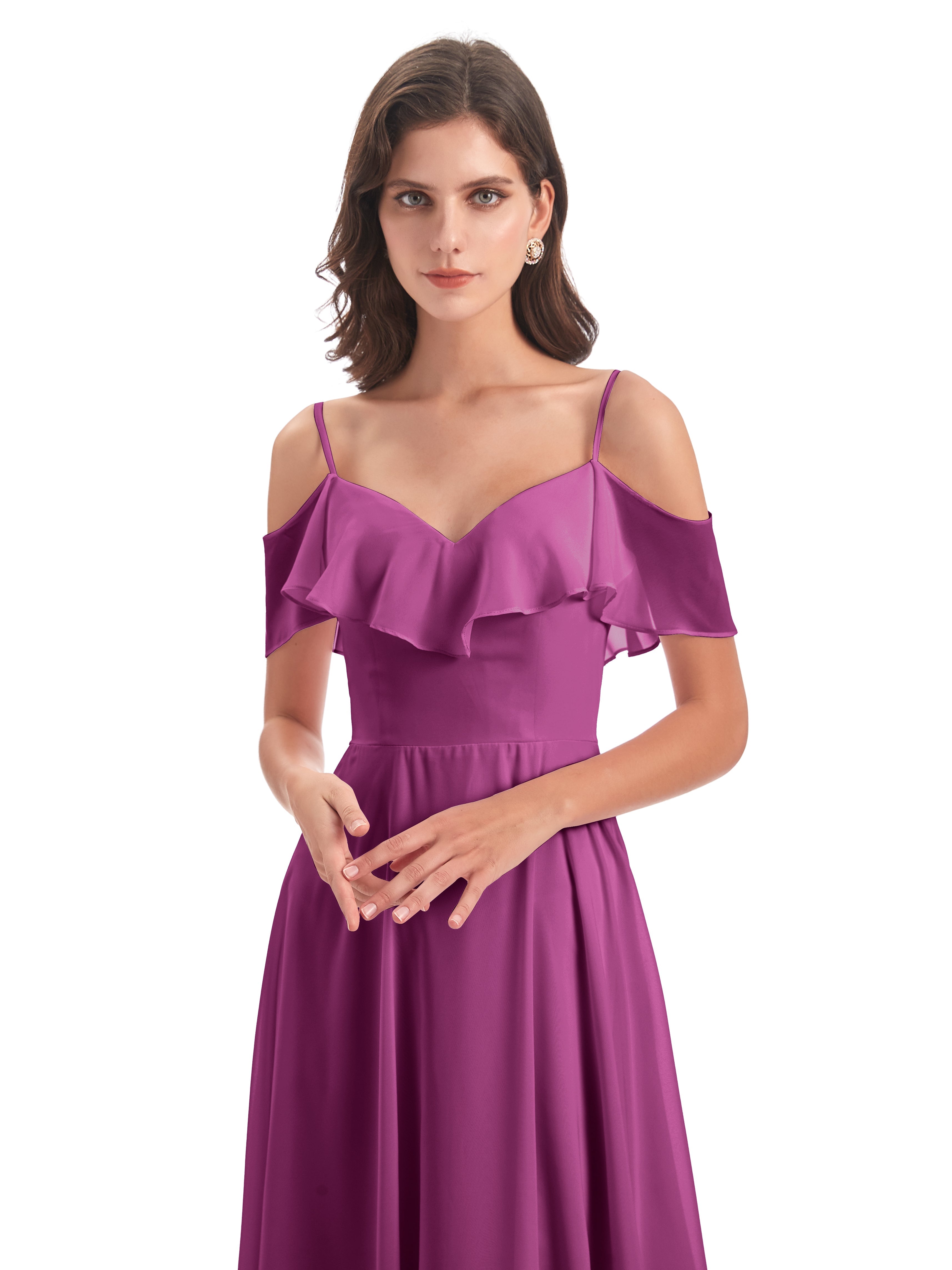 Robes De Demoiselle D'Honneur Orchidée Trapèze Bretelles Spaghetti Longue Robes Demoiselle D'Honneur