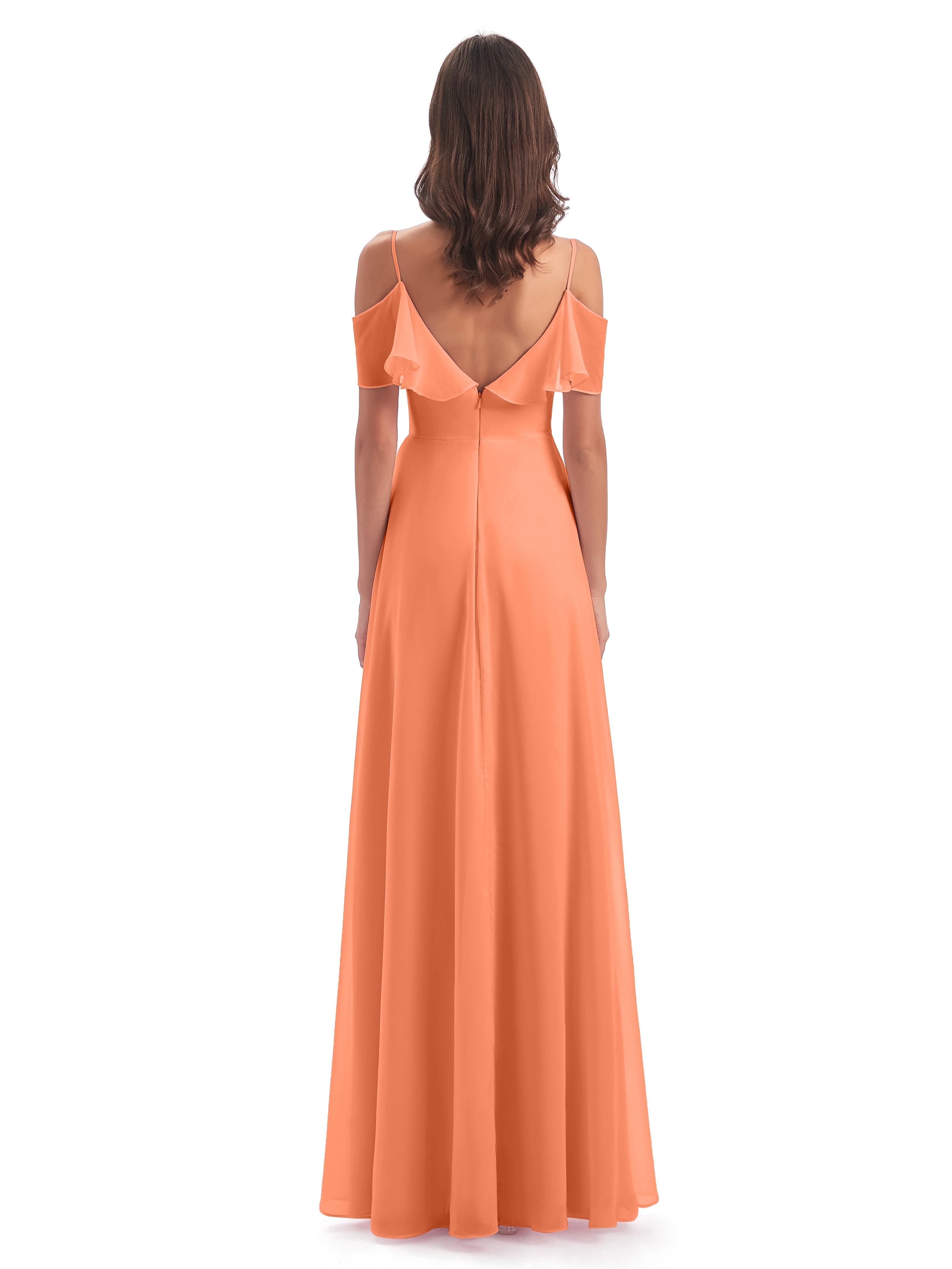 Robes De Demoiselle D'Honneur Papaye Trapèze Bretelles Spaghetti Longue Robes Demoiselle D'Honneur
