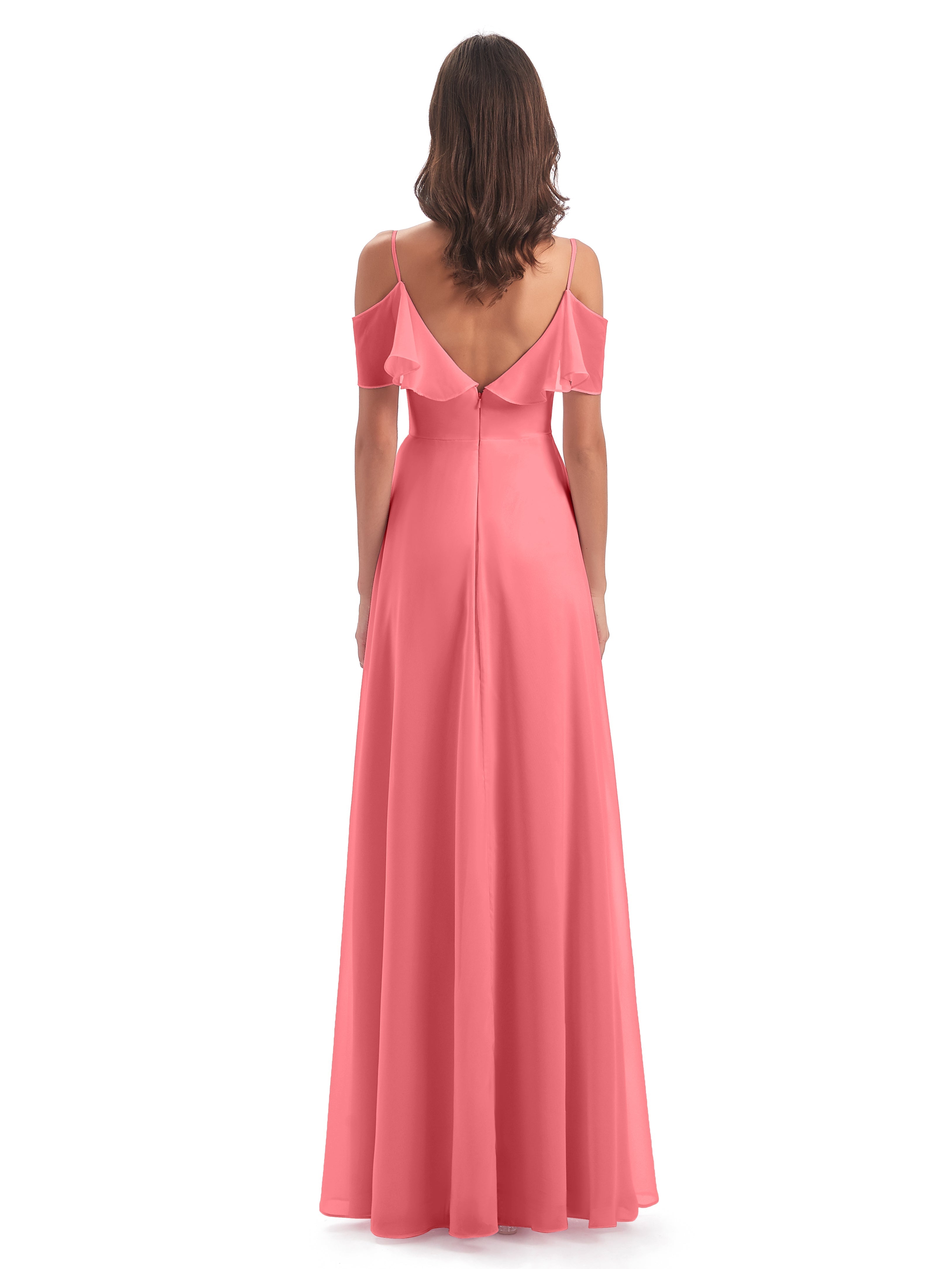 Robes De Demoiselle D'Honneur Pastèque Trapèze Bretelles Spaghetti Longue Robes Demoiselle D'Honneur