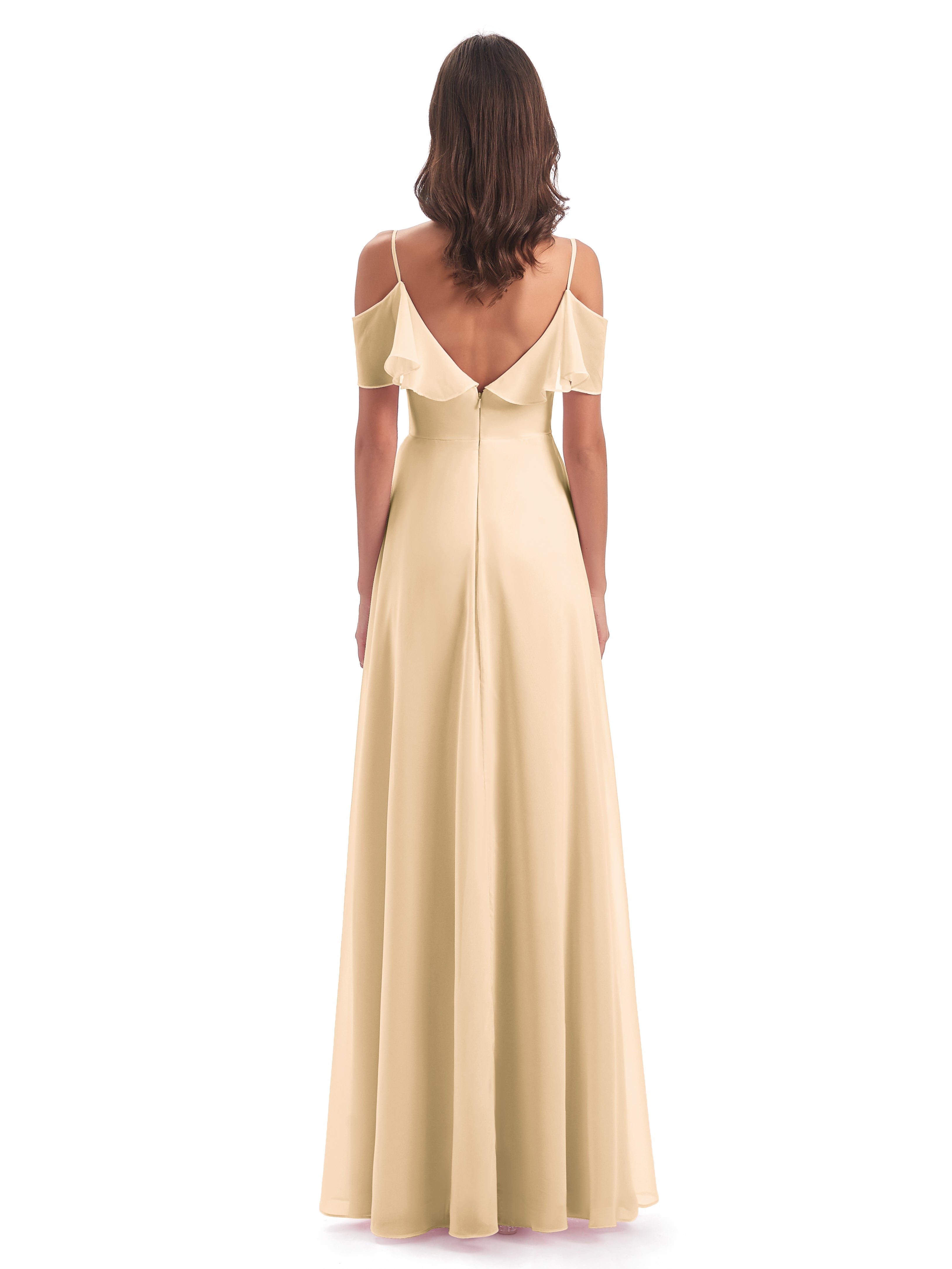 Robes De Demoiselle D'Honneur Pêche Trapèze Bretelles Spaghetti Longue Robes Demoiselle D'Honneur