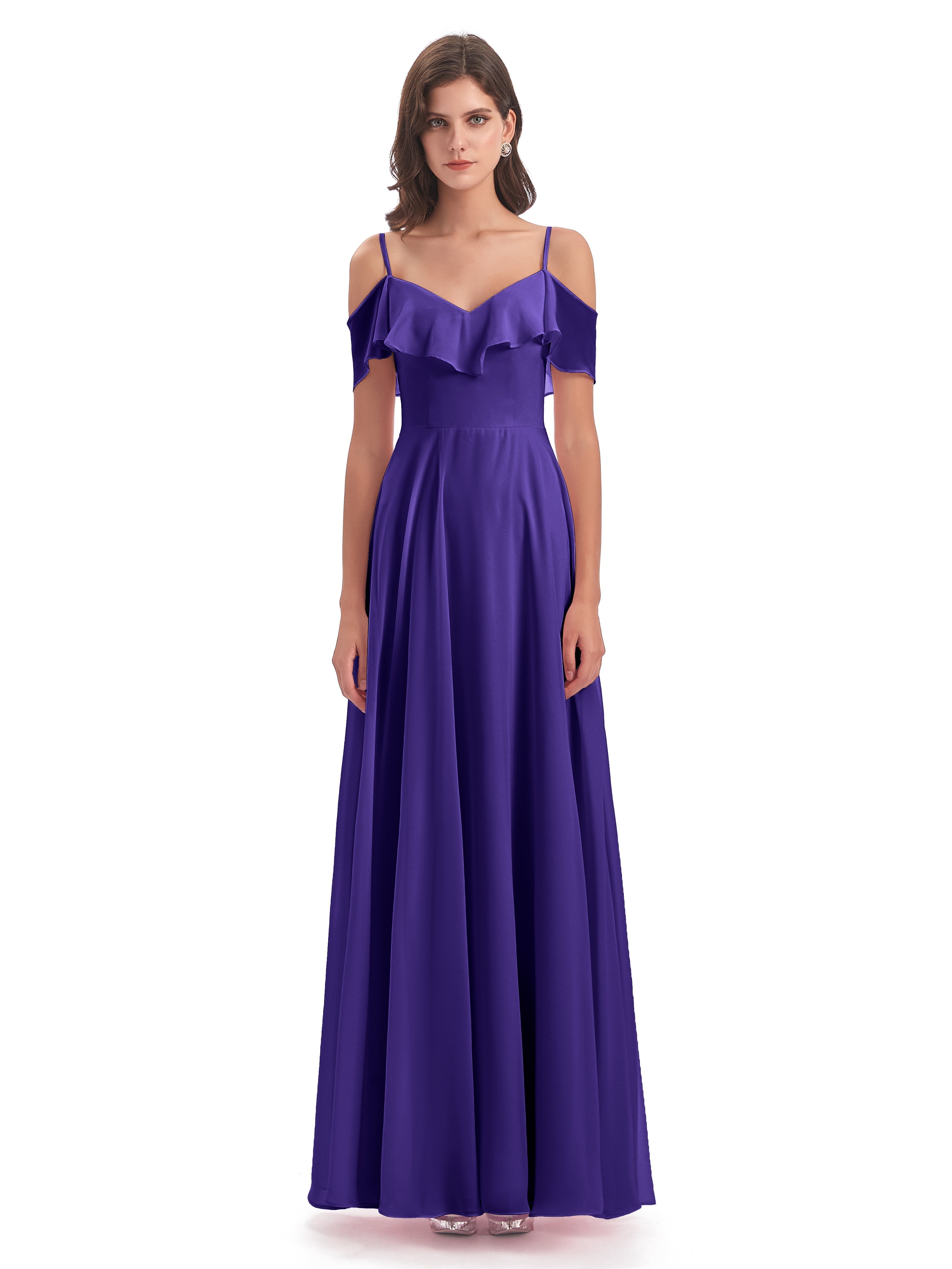 Robes De Demoiselle D'Honneur En Régence Trapèze Bretelles Spaghetti Longue Robes Demoiselle D'Honneur