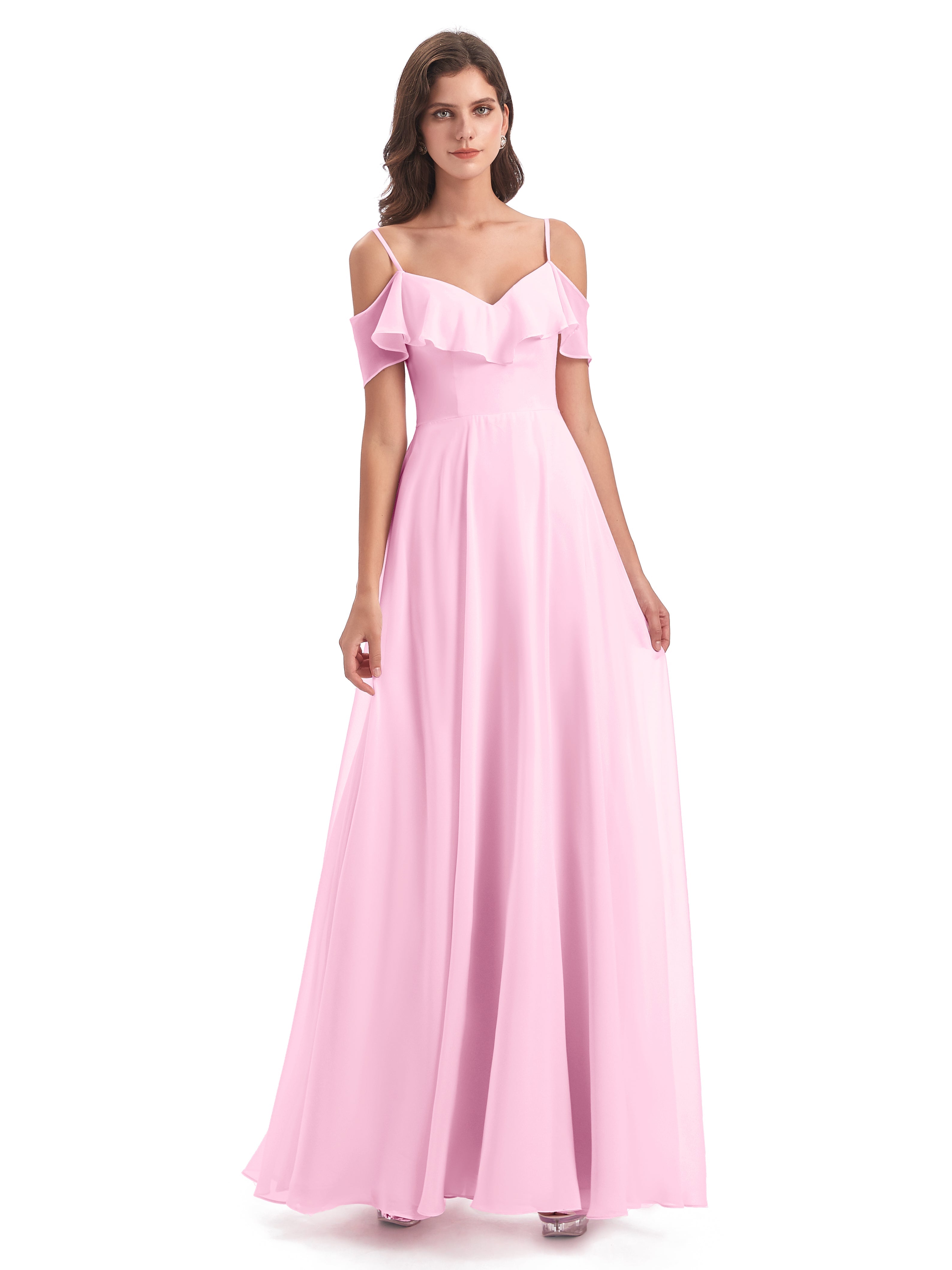 Robes De Demoiselle D'Honneur Rose Bonbon Trapèze Bretelles Spaghetti Longue Robes Demoiselle D'Honneur
