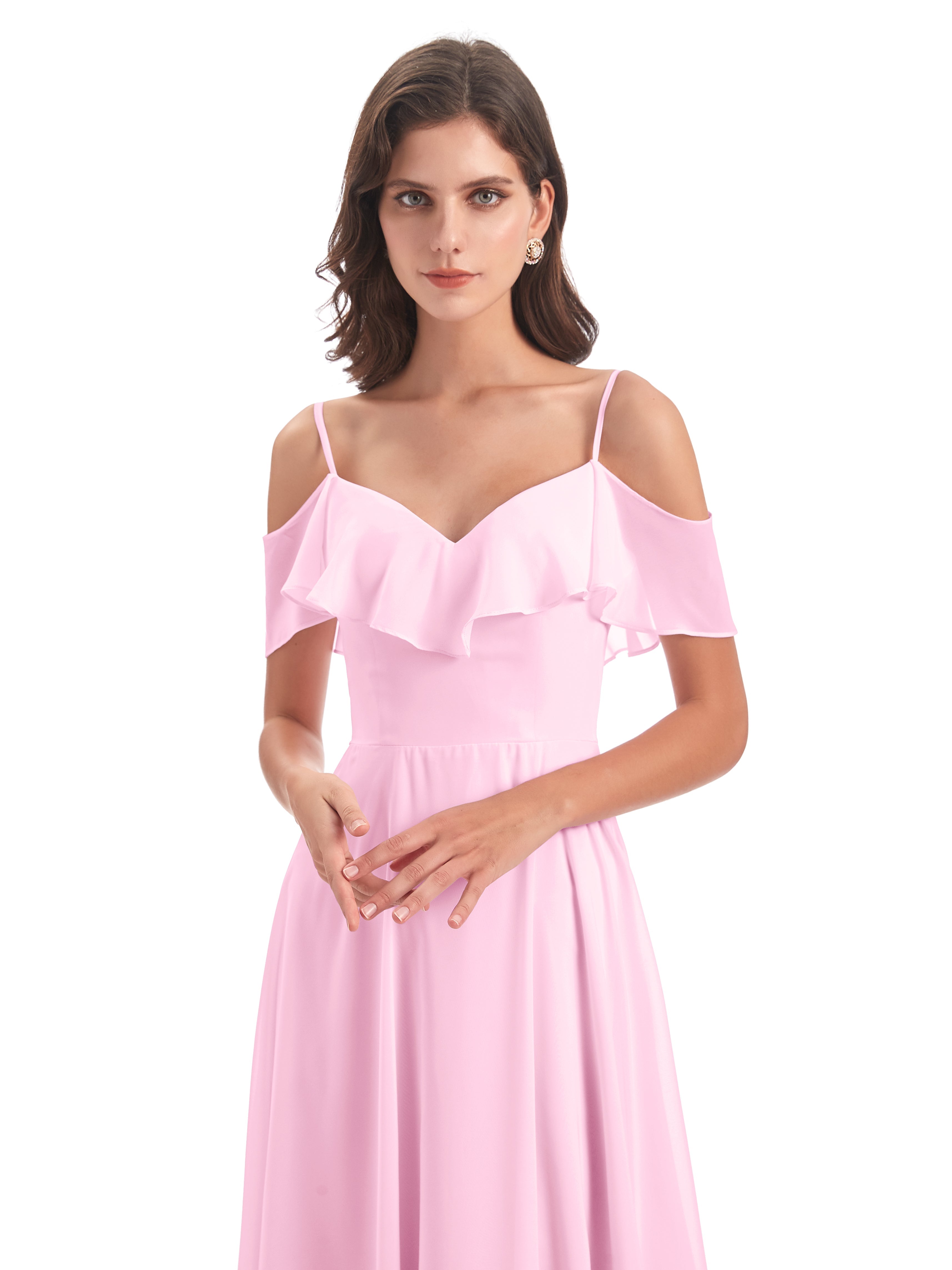 Robes De Demoiselle D'Honneur Rose Bonbon Trapèze Bretelles Spaghetti Longue Robes Demoiselle D'Honneur