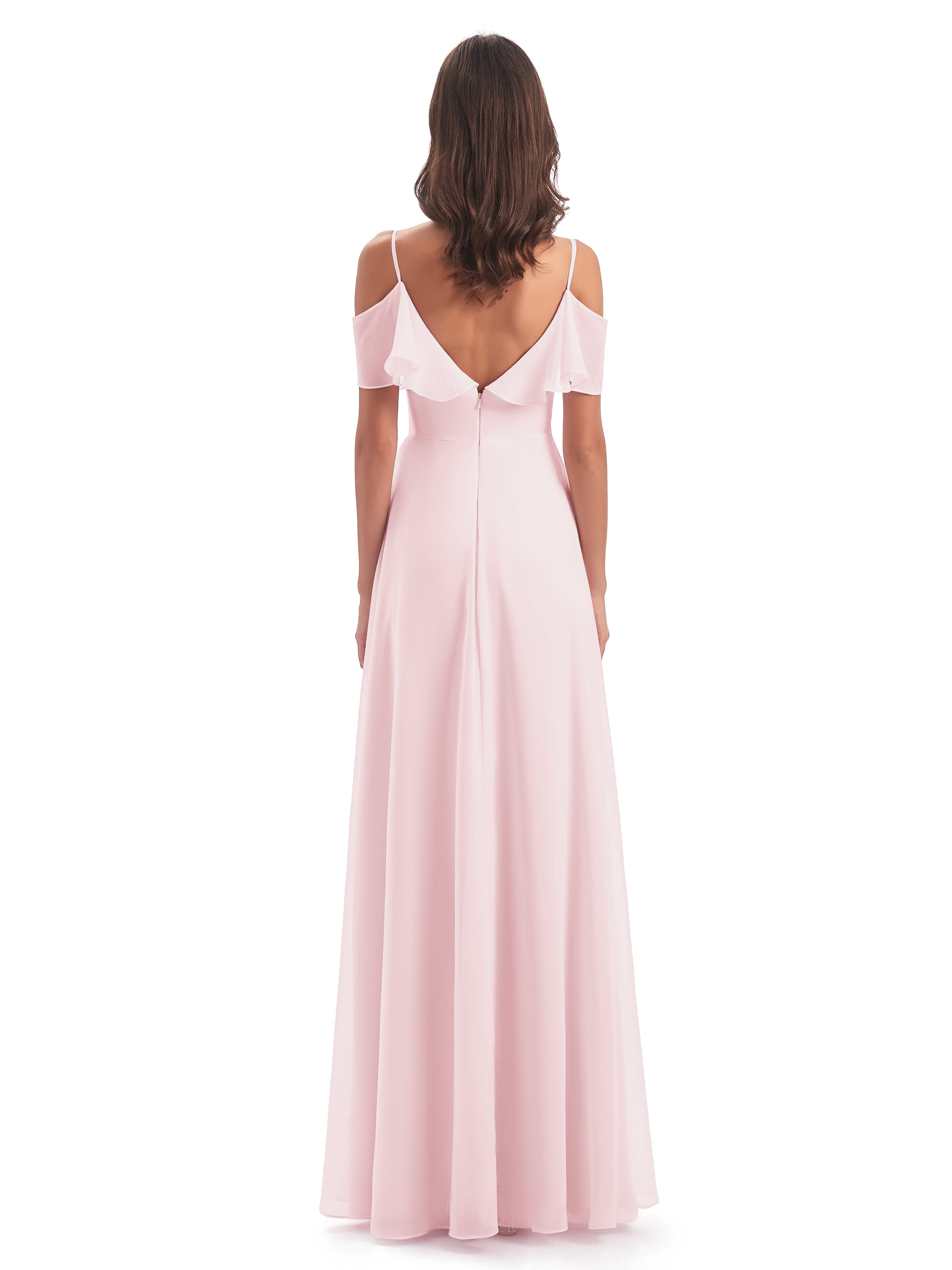 Robes De Demoiselle D'Honneur Rose Pale Trapèze Bretelles Spaghetti Longue Robes Demoiselle D'Honneur