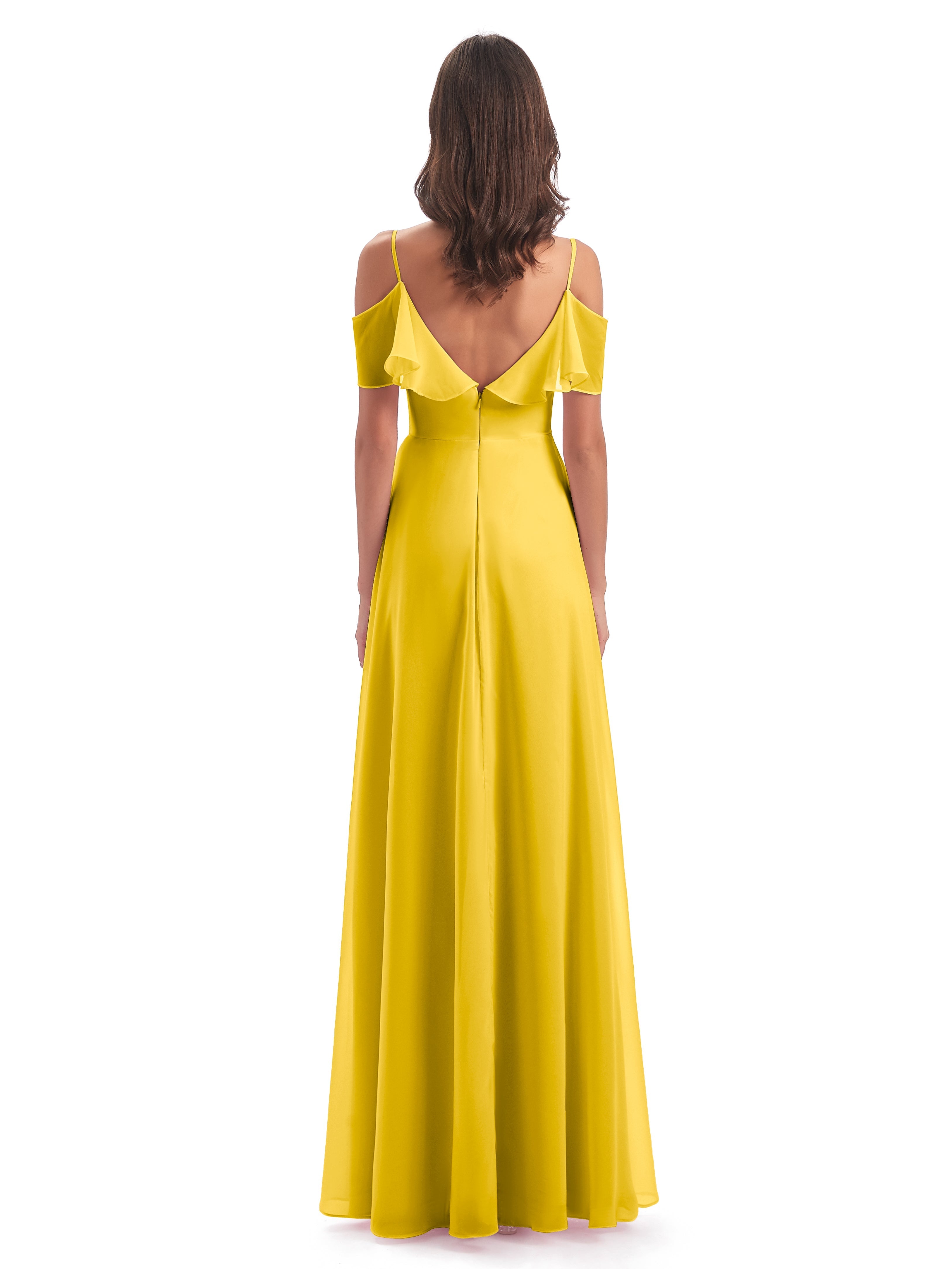 Robe De Demoiselle D'Honneur Souci Trapèze Bretelles Spaghetti Longue Robes Demoiselle D'Honneur