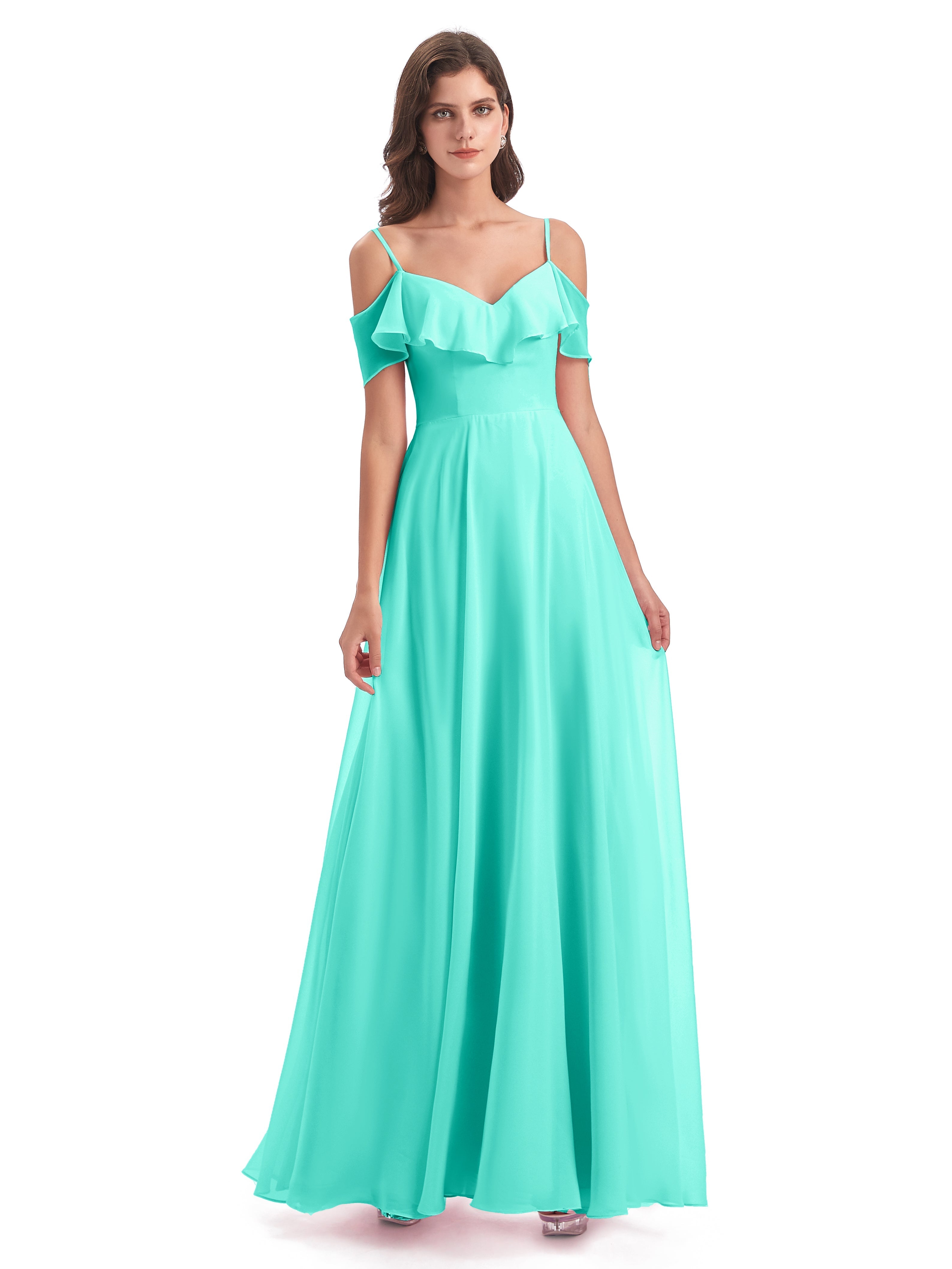 Robes De Demoiselle D'Honneur Spa Trapèze Bretelles Spaghetti Longue Robes Demoiselle D'Honneur