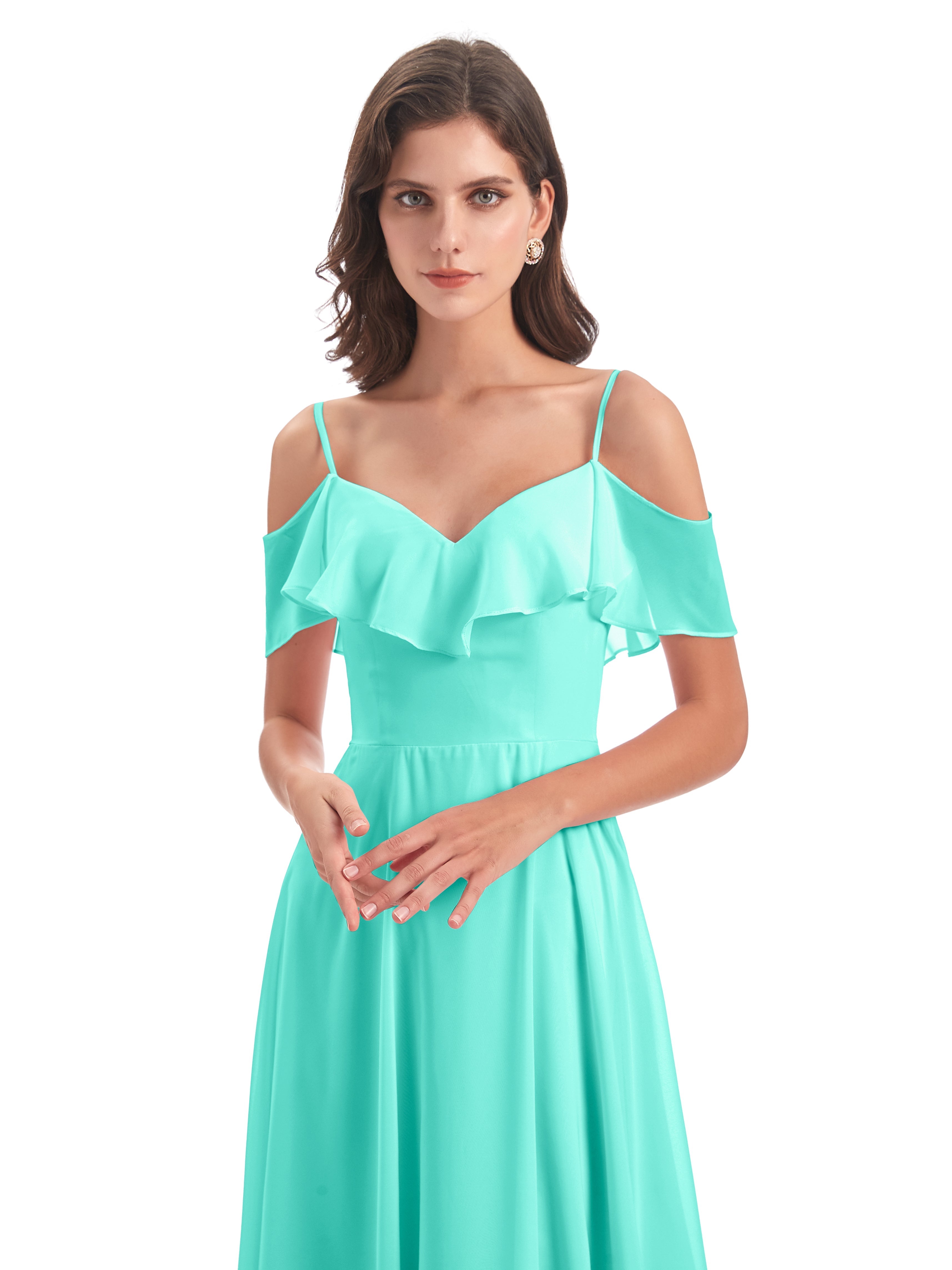 Robes De Demoiselle D'Honneur Spa Trapèze Bretelles Spaghetti Longue Robes Demoiselle D'Honneur