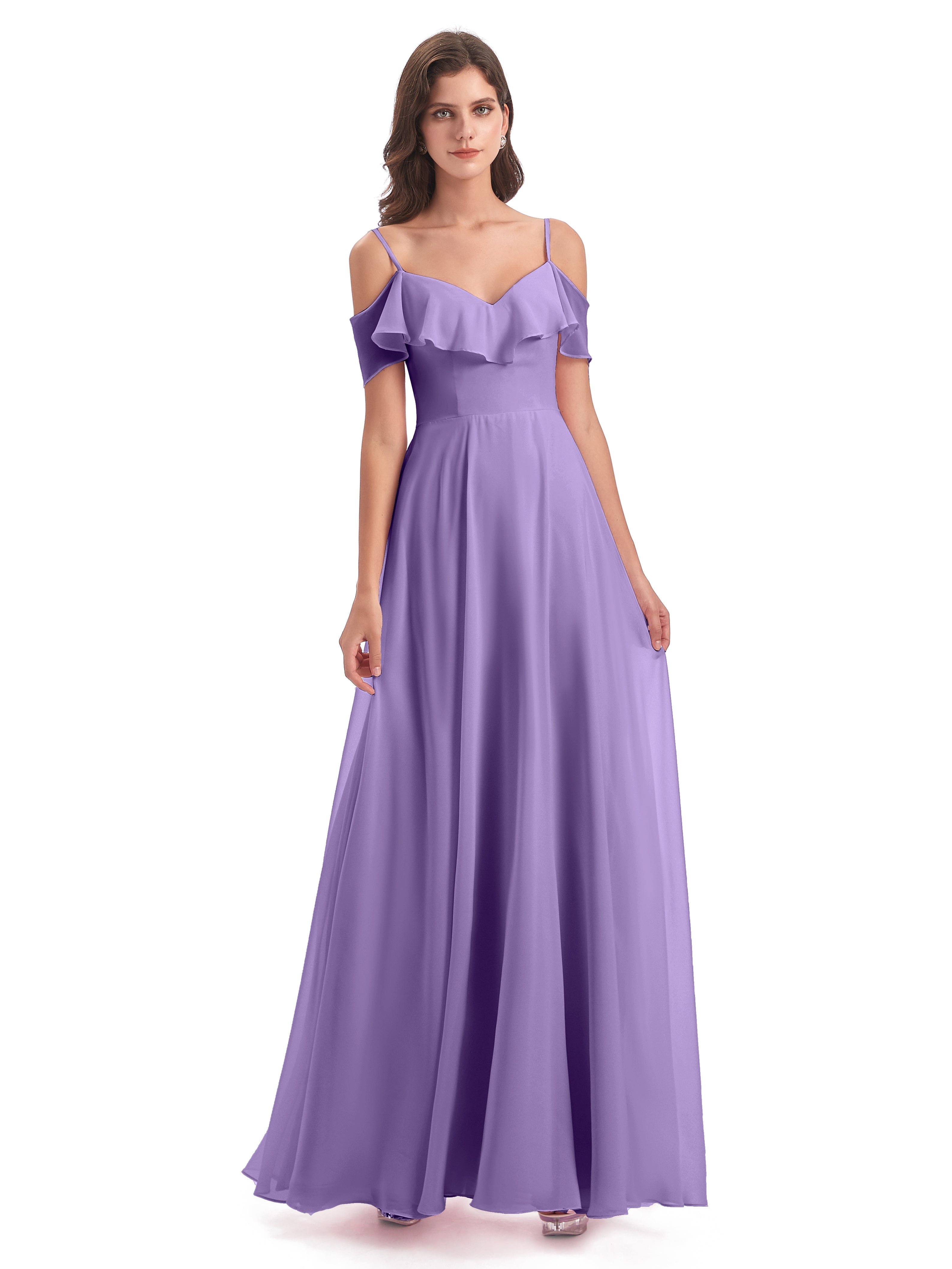 Robes De Demoiselle D'Honneur Tahiti Trapèze Bretelles Spaghetti Longue Robes Demoiselle D'Honneur