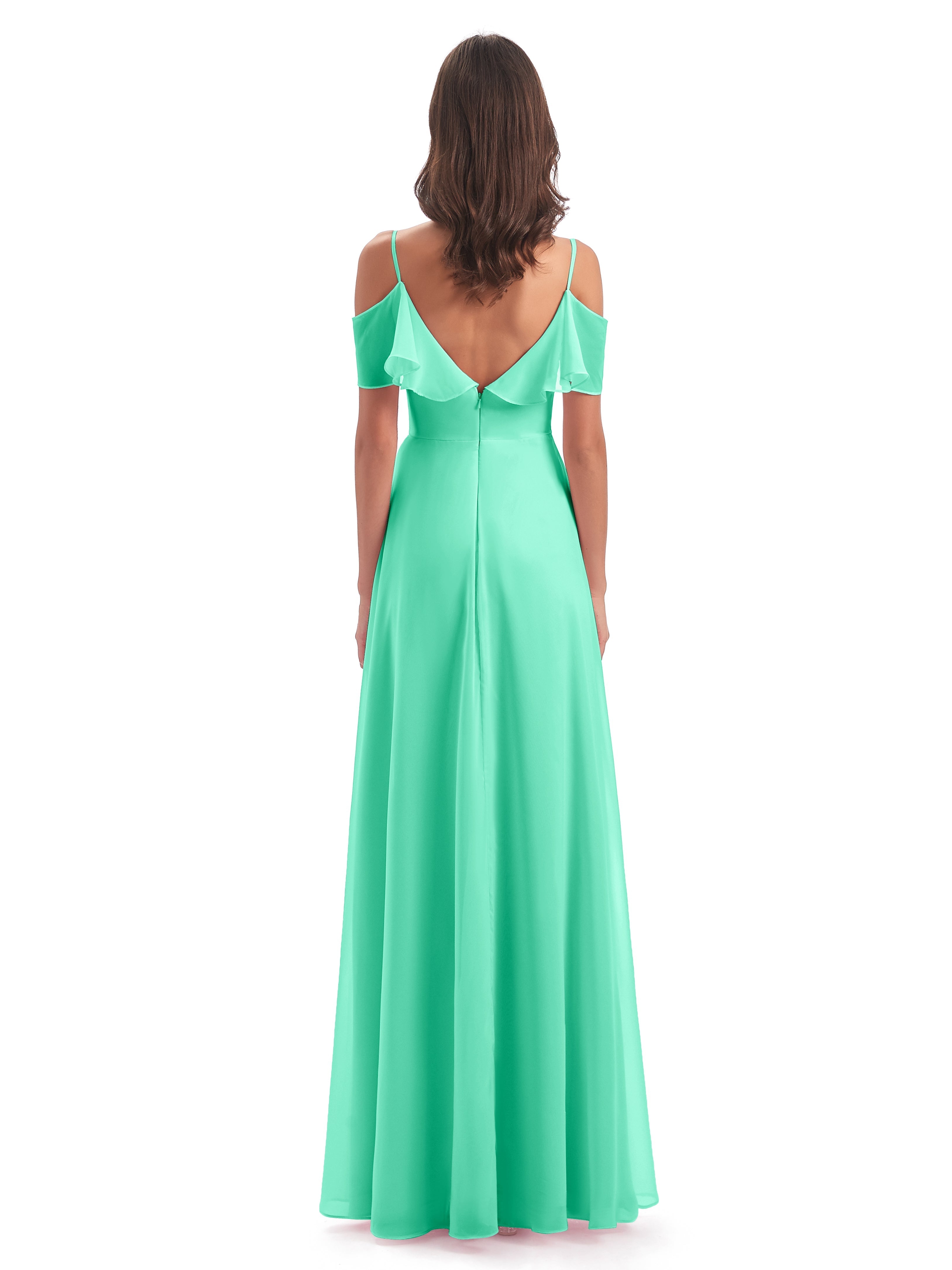 Robes De Demoiselle D'Honneur Bleu Turquoise Trapèze Bretelles Spaghetti Longue Robes Demoiselle D'Honneur