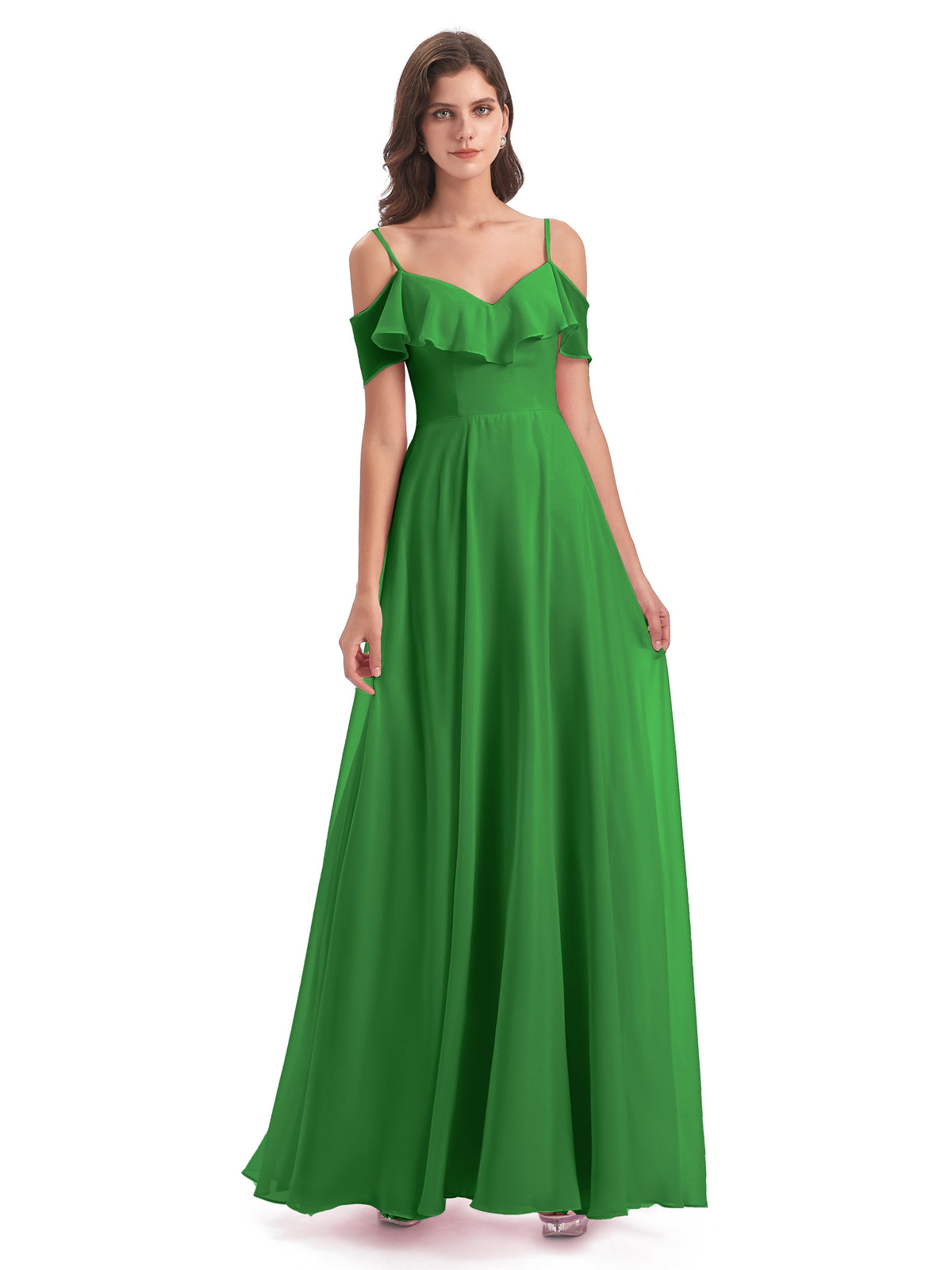 Robes De Demoiselle D'Honneur Vert Forêt Trapèze Bretelles Spaghetti Longue Robes Demoiselle D'Honneur