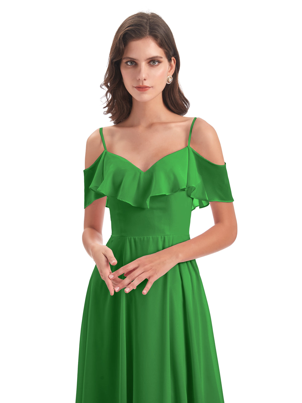 Robes De Demoiselle D'Honneur Vert Forêt Trapèze Bretelles Spaghetti Longue Robes Demoiselle D'Honneur