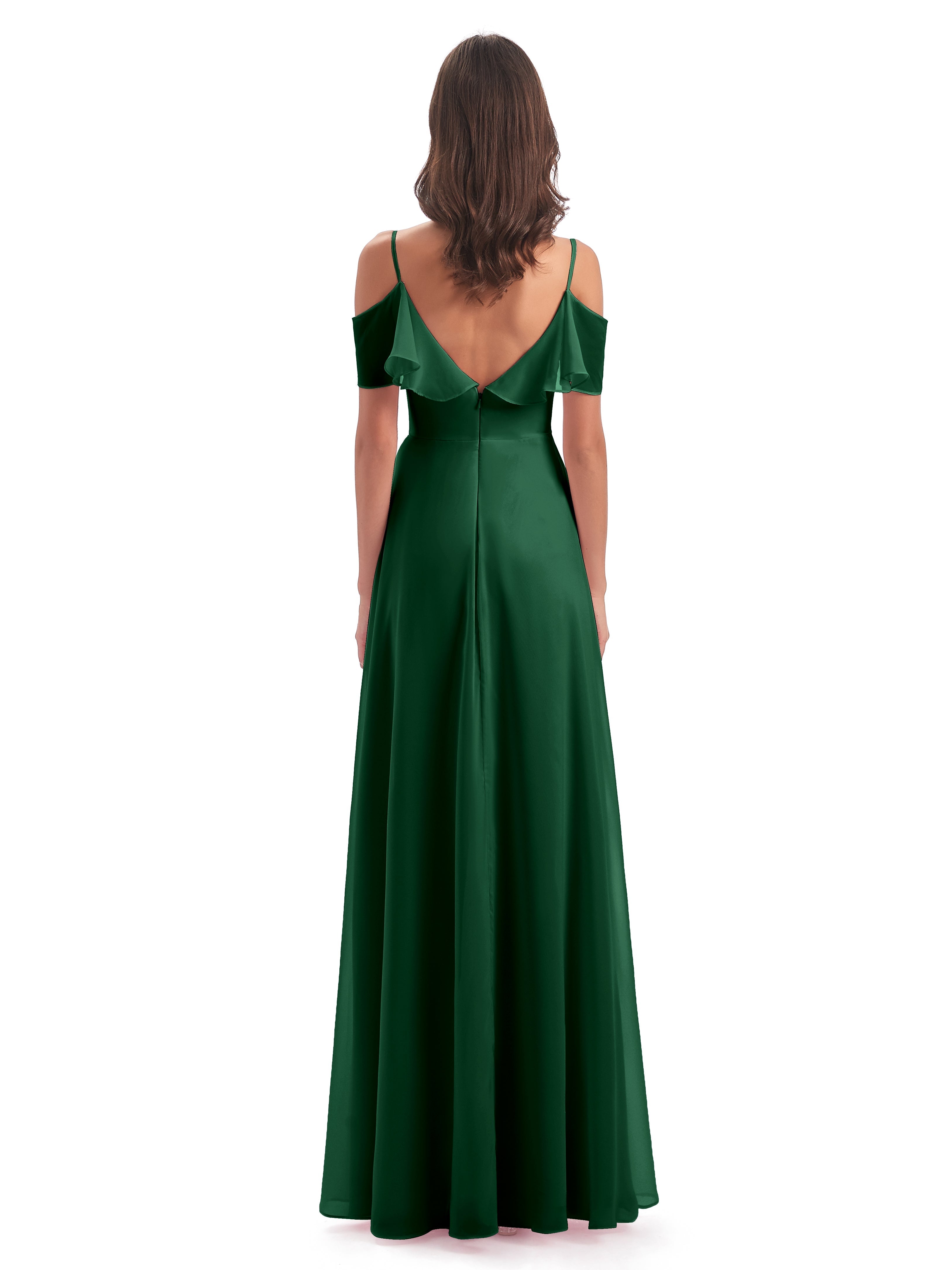Robes De Demoiselle D'Honneur Vert Foncé Trapèze Bretelles Spaghetti Longue Robes Demoiselle D'Honneur