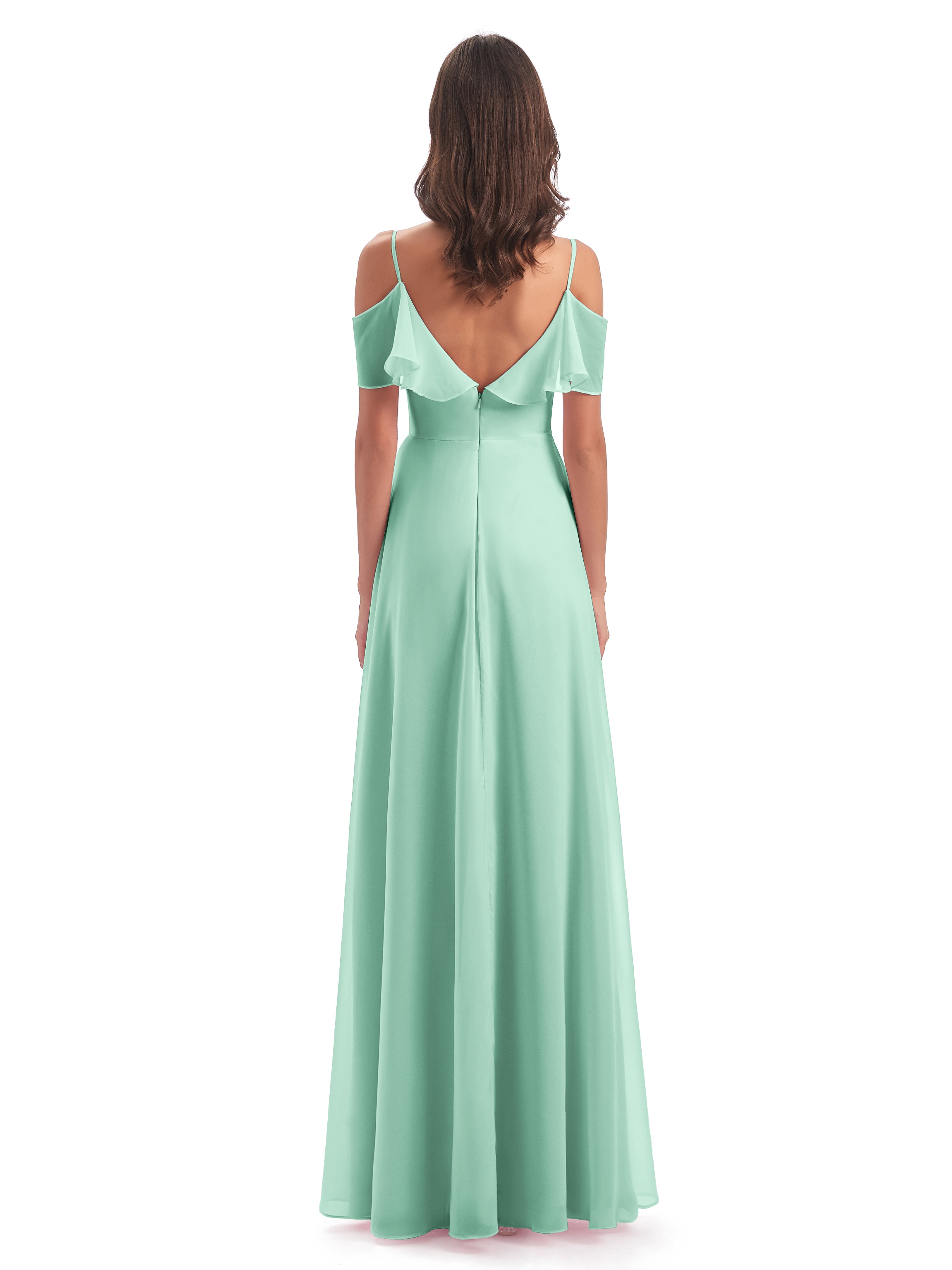 Robes De Demoiselle D'Honneur Vert Menthe Trapèze Bretelles Spaghetti Longue Robes Demoiselle D'Honneur