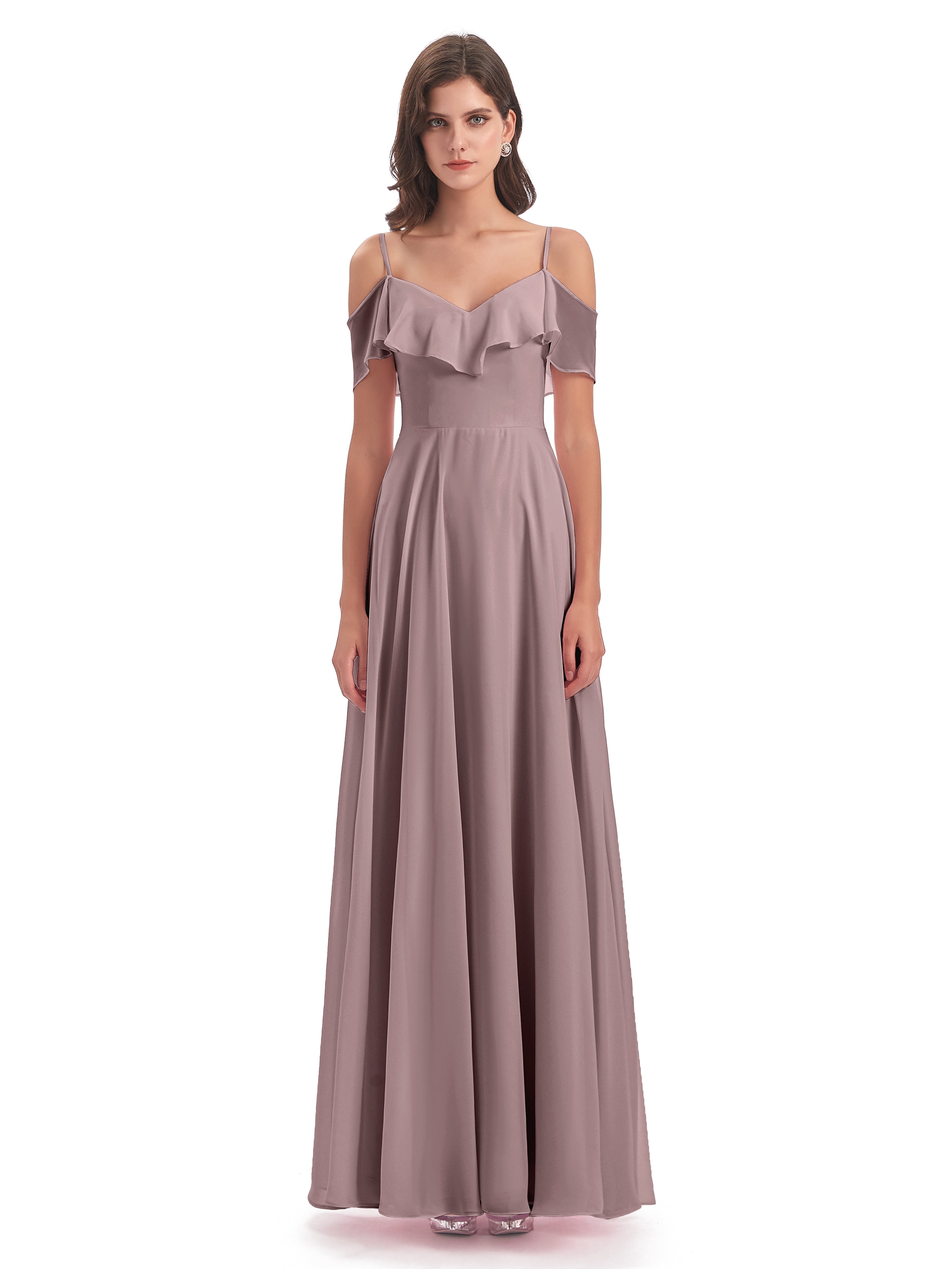 Robes De Demoiselle D'Honneur Vintage Mauve Trapèze Bretelles Spaghetti Longue Robes Demoiselle D'Honneur