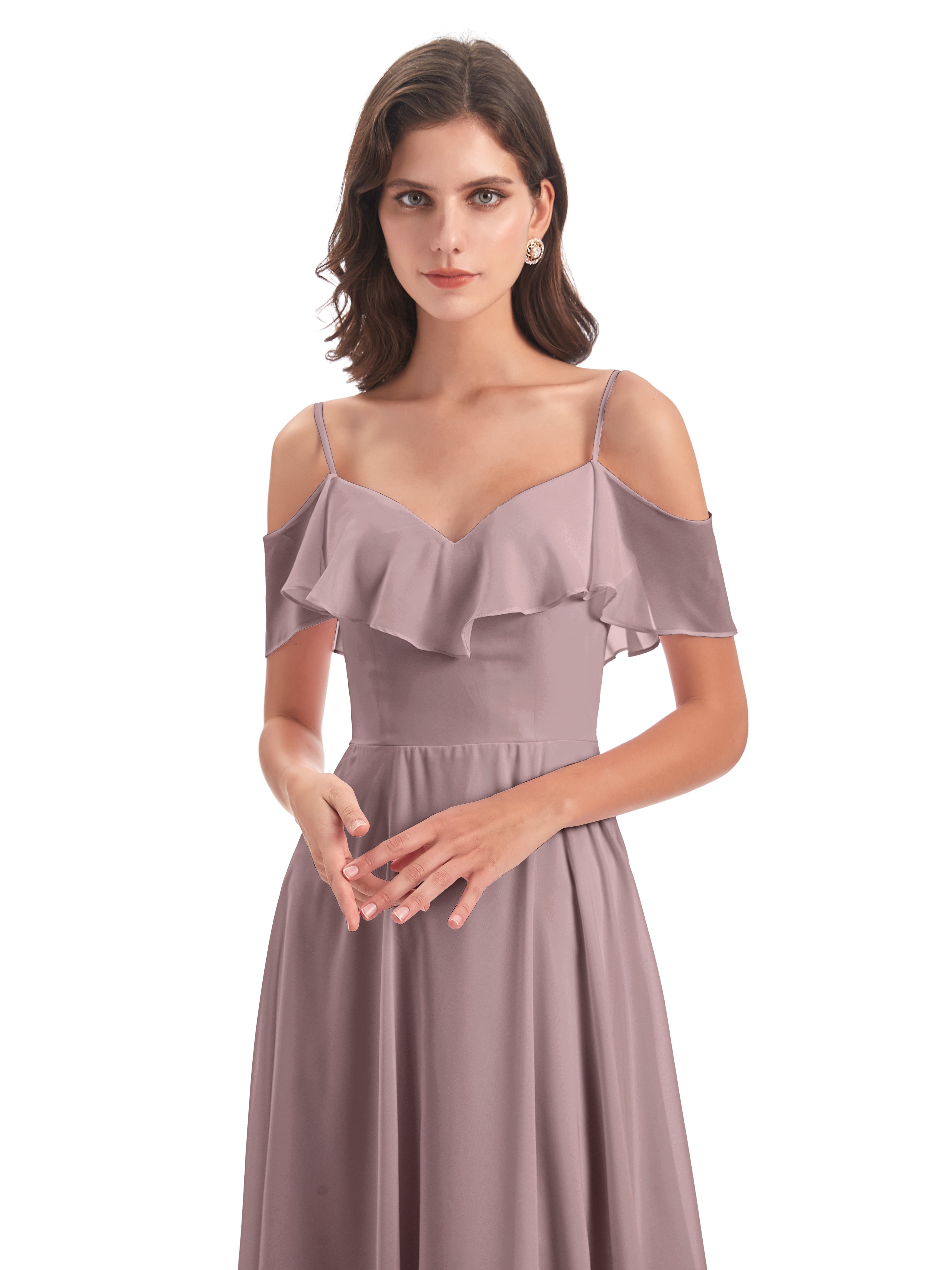 Robes De Demoiselle D'Honneur Vintage Mauve Trapèze Bretelles Spaghetti Longue Robes Demoiselle D'Honneur