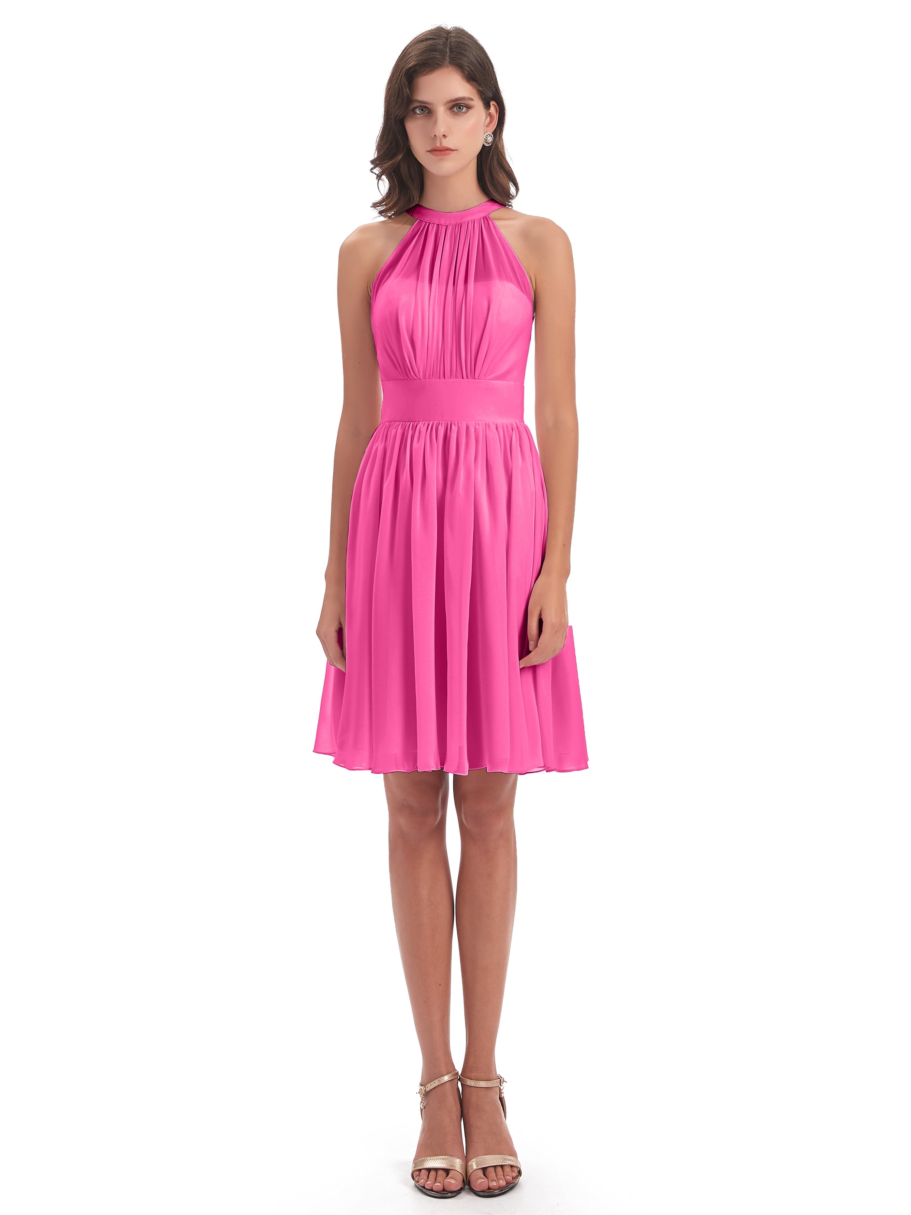 Robe Demoiselle D Honneur Azalée Trapèze Mini Licou Mousseline Courte Robes Demoiselle D'Honneur