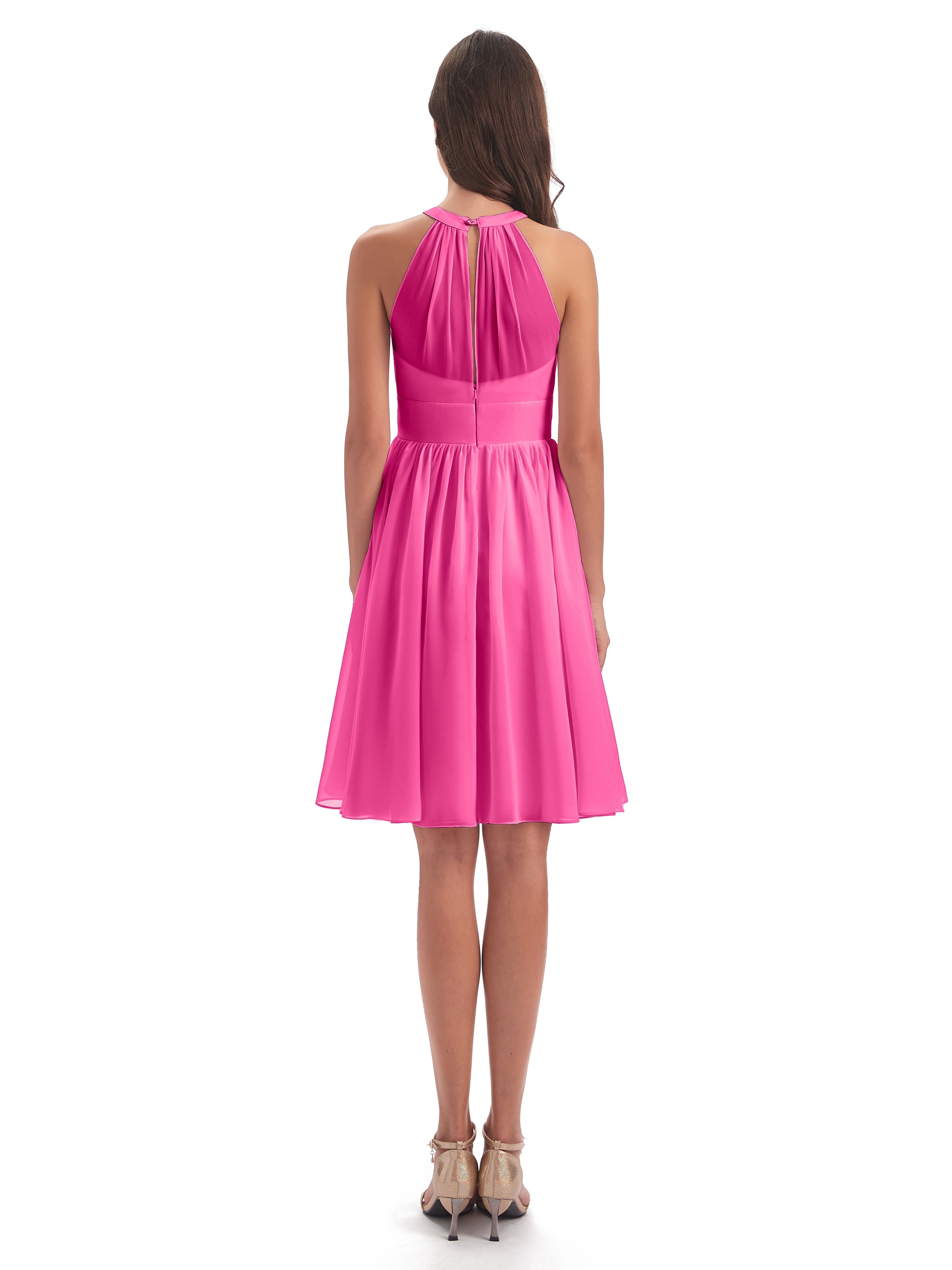 Robe Demoiselle D Honneur Azalée Trapèze Mini Licou Mousseline Courte Robes Demoiselle D'Honneur