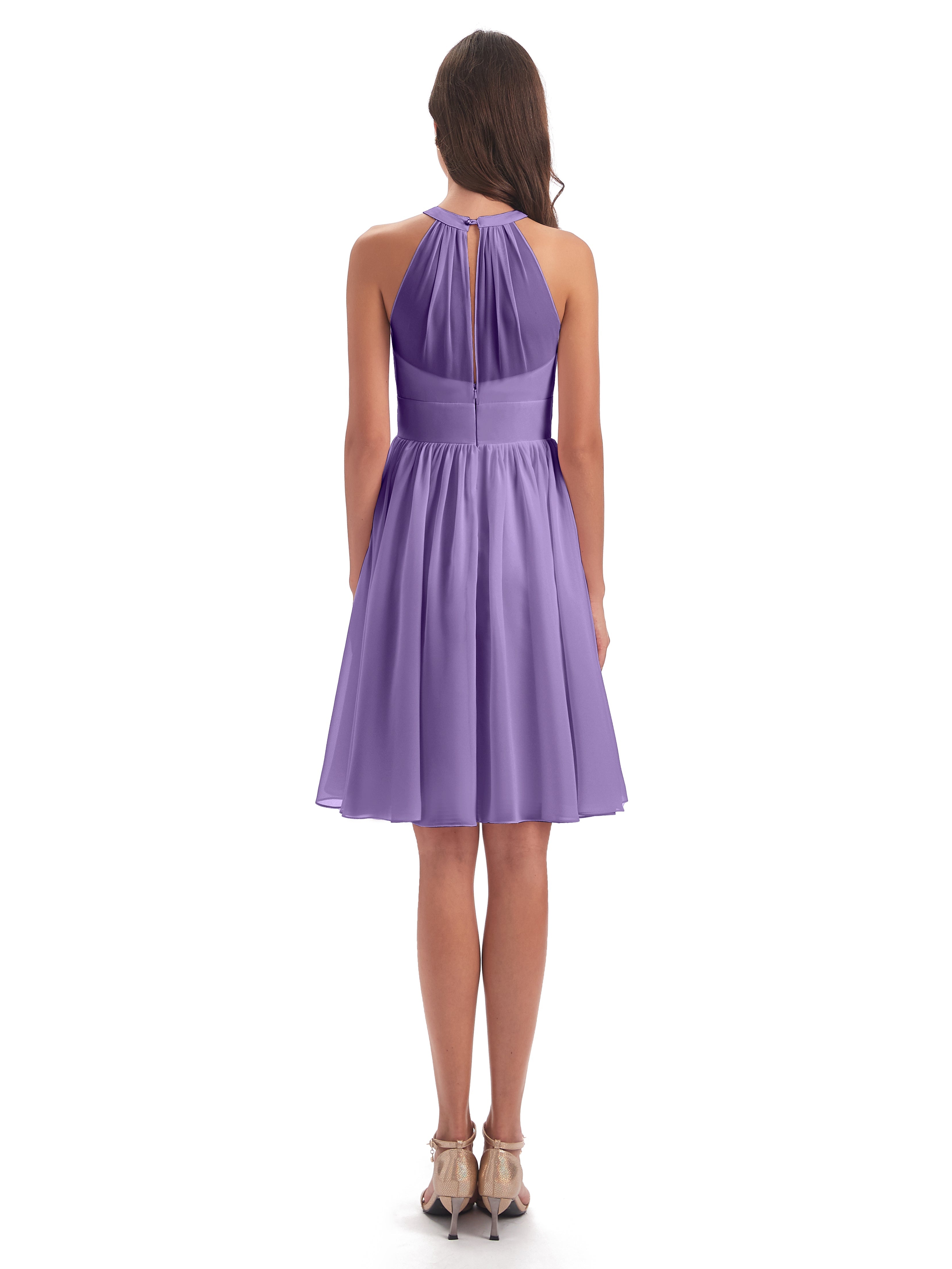 Robes De Demoiselle D'Honneur Tahiti Trapèze Mini Licou Mousseline Courte Robes Demoiselle D'Honneur