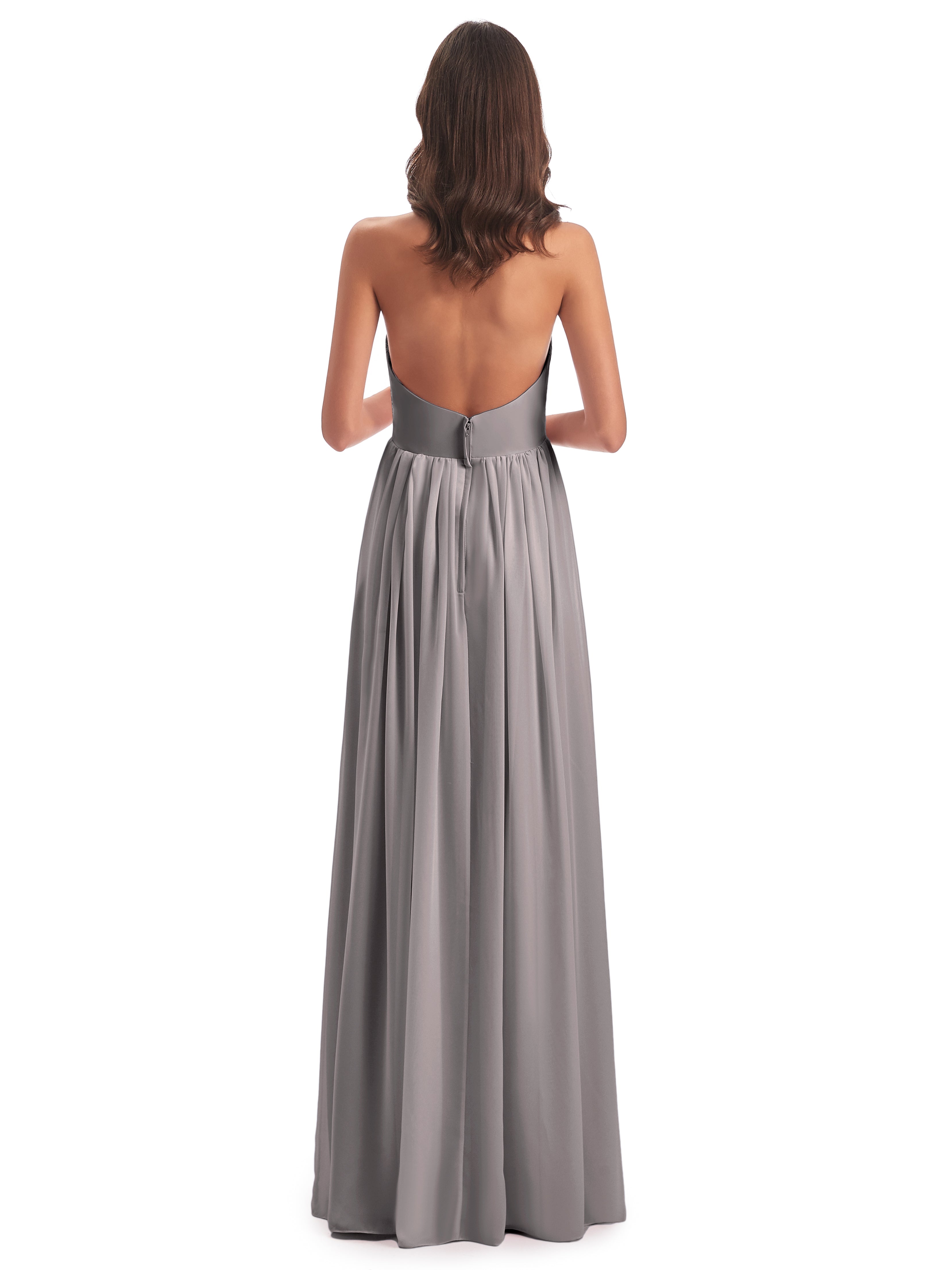 Robes De Demoiselle D'Honneur En Argent Camila Licou Dos Nu Plis Robes Demoiselle D'Honneur