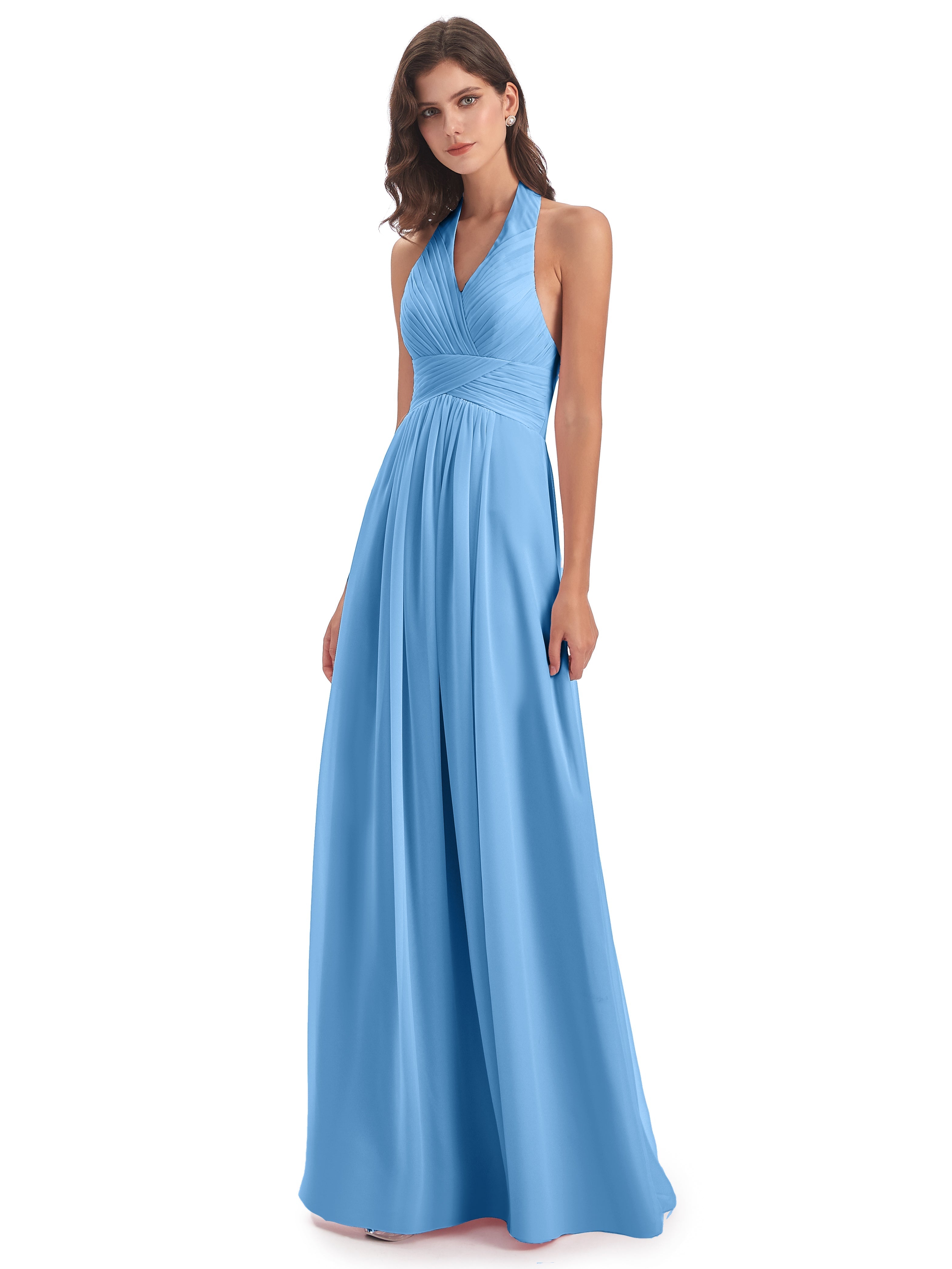Robe Demoiselle D Honneur Bleu Camila Licou Dos Nu Plis Robes Demoiselle D'Honneur