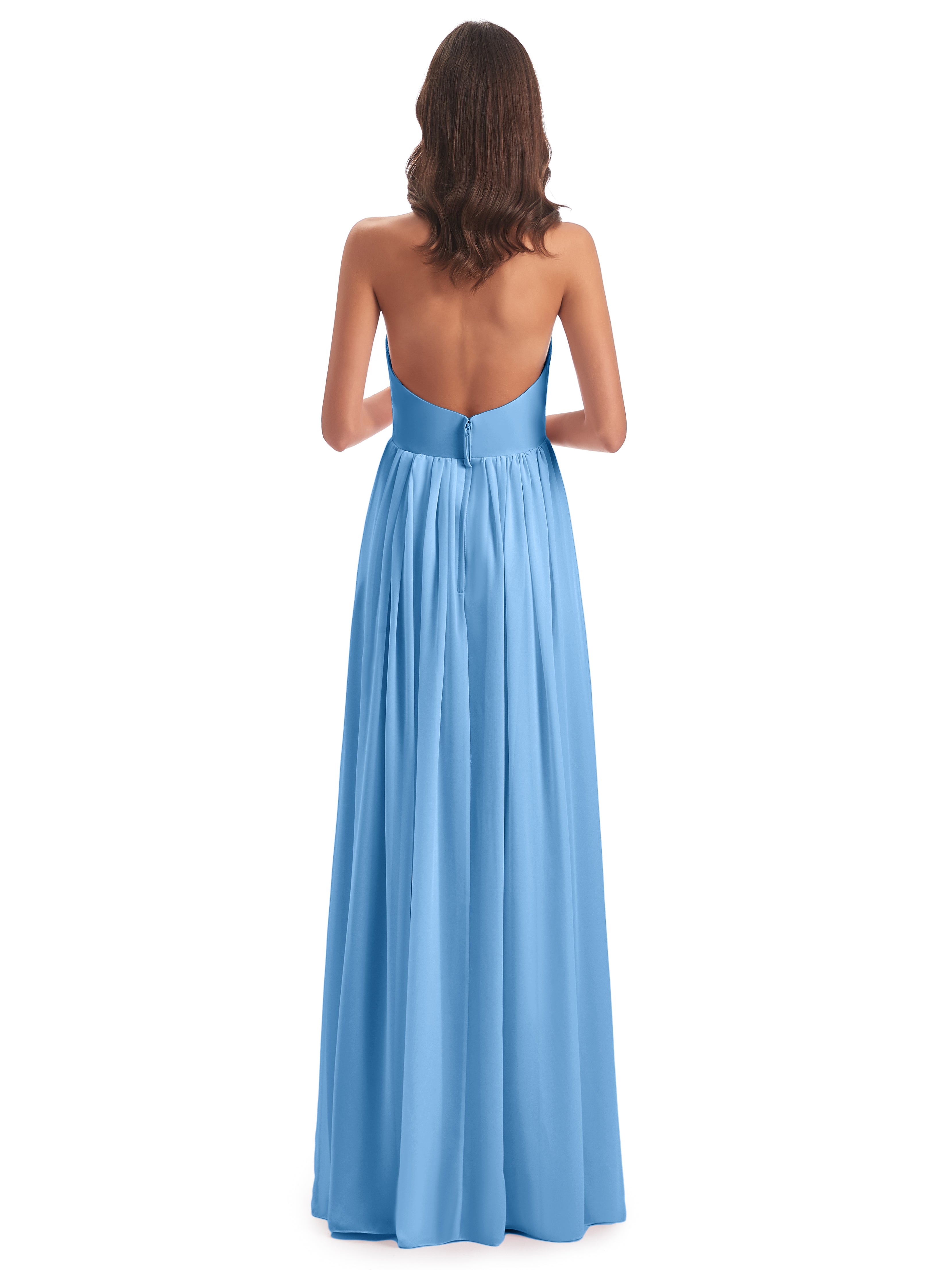 Robe Demoiselle D Honneur Bleu Camila Licou Dos Nu Plis Robes Demoiselle D'Honneur