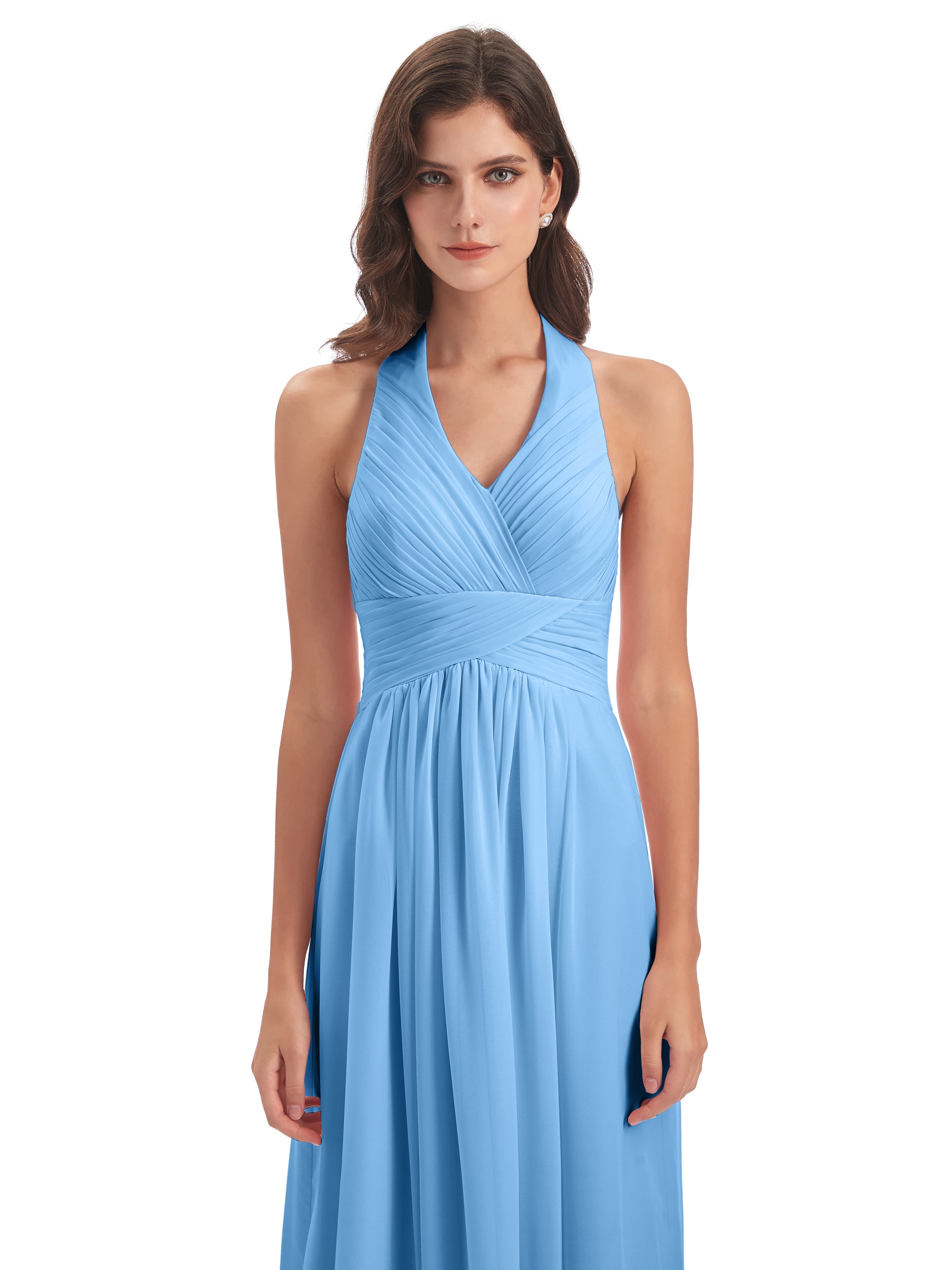 Robe Demoiselle D Honneur Bleu Camila Licou Dos Nu Plis Robes Demoiselle D'Honneur