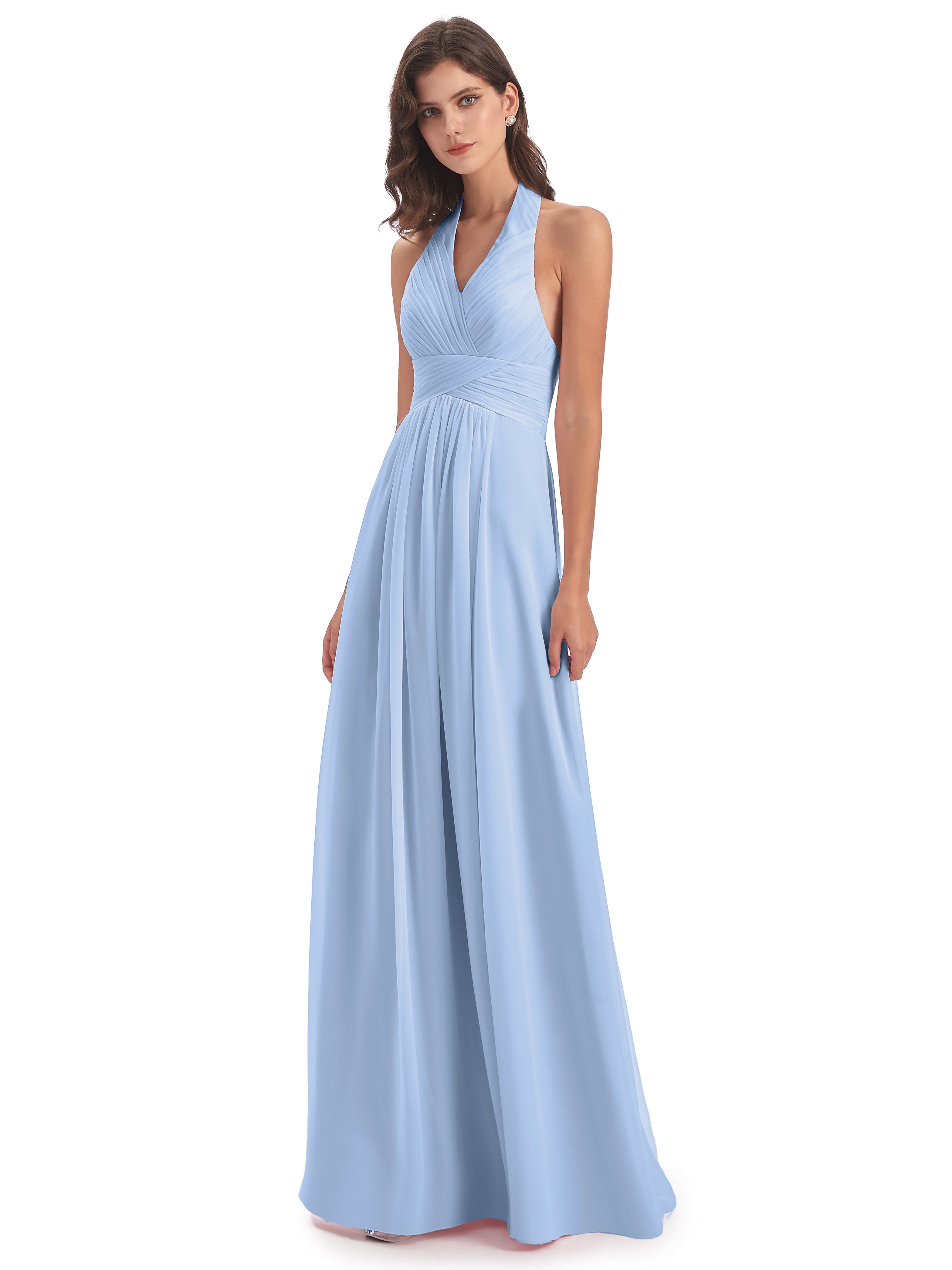 Robe De Demoiselle D Honneur Bleu Ciel Camila Licou Dos Nu Plis Robes Demoiselle D'Honneur
