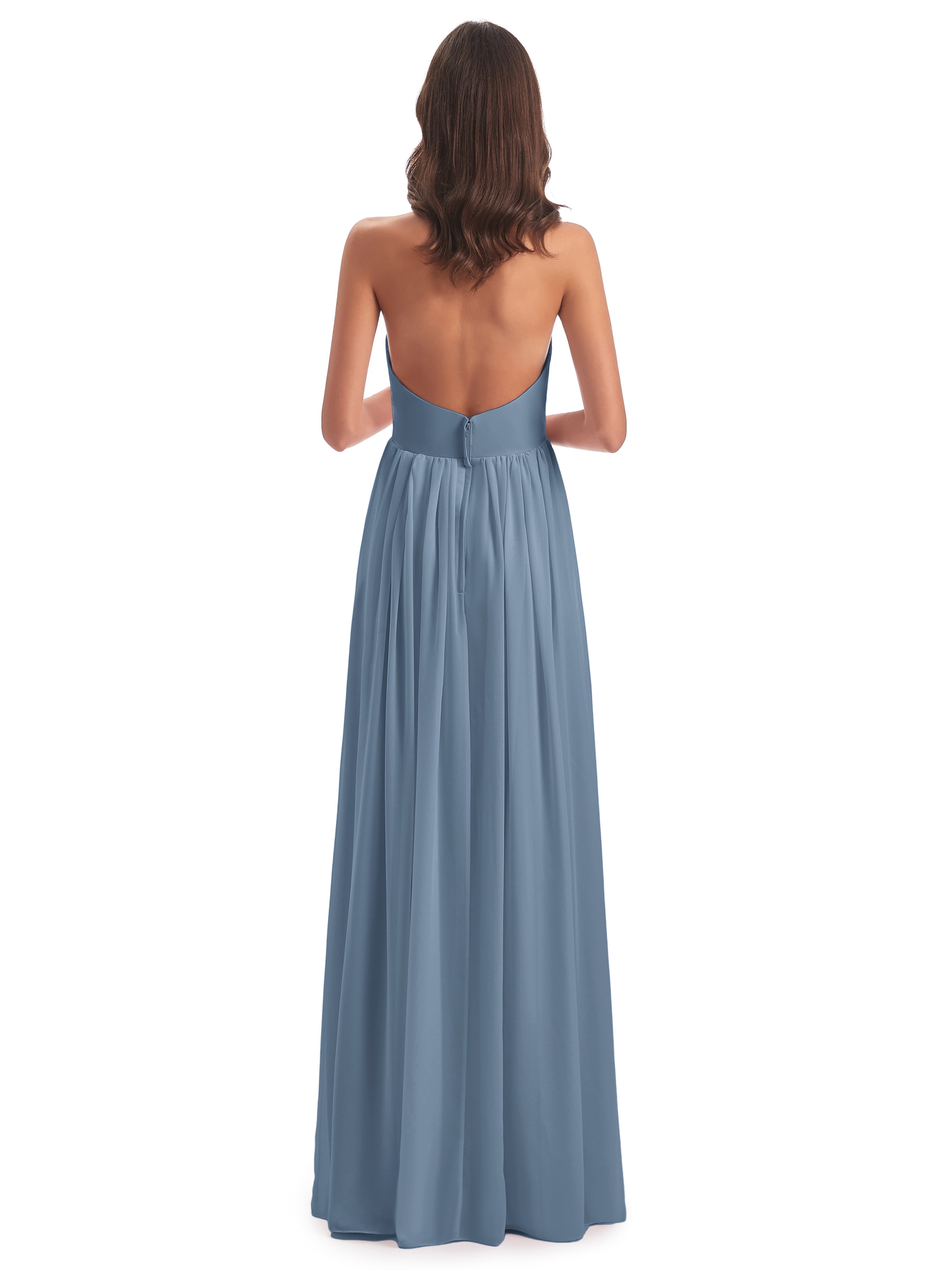 Robes De Demoiselle D'Honneur Bleu De Schiste Camila Licou Dos Nu Plis Robes Demoiselle D'Honneur