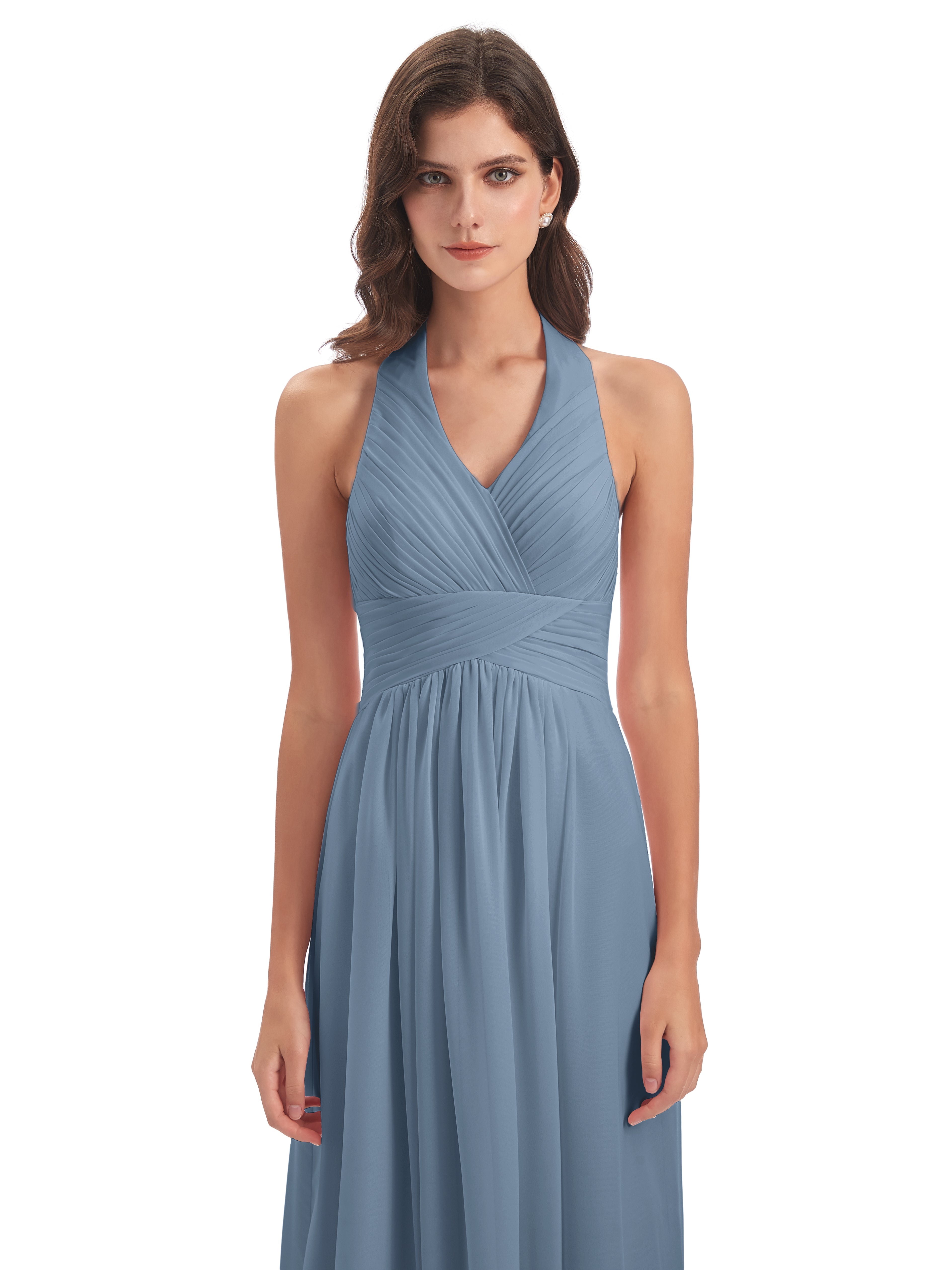 Robes De Demoiselle D'Honneur Bleu De Schiste Camila Licou Dos Nu Plis Robes Demoiselle D'Honneur