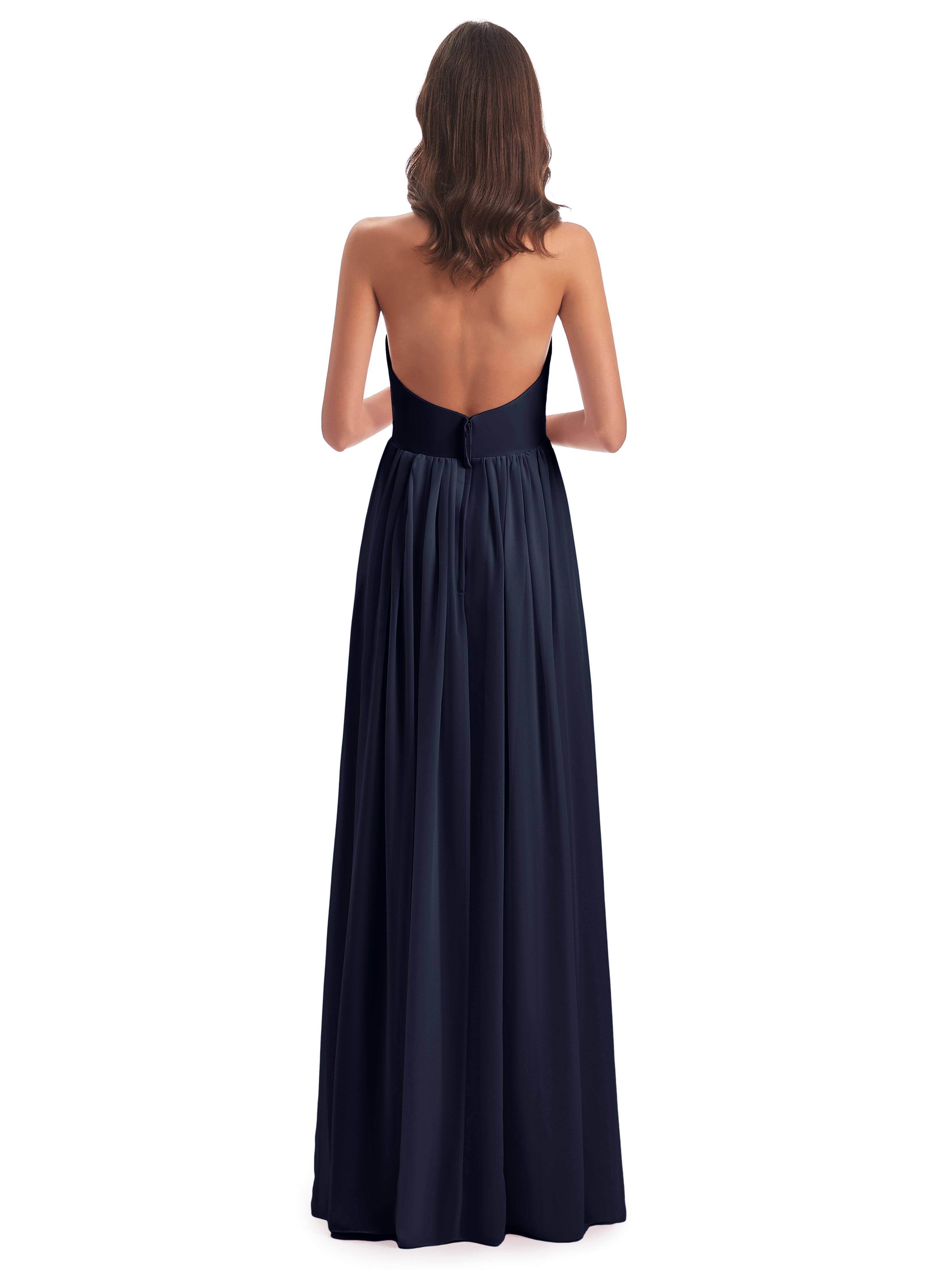 Robes De Demoiselle D'Honneur Bleu Marine Foncé Camila Licou Dos Nu Plis Robes Demoiselle D'Honneur