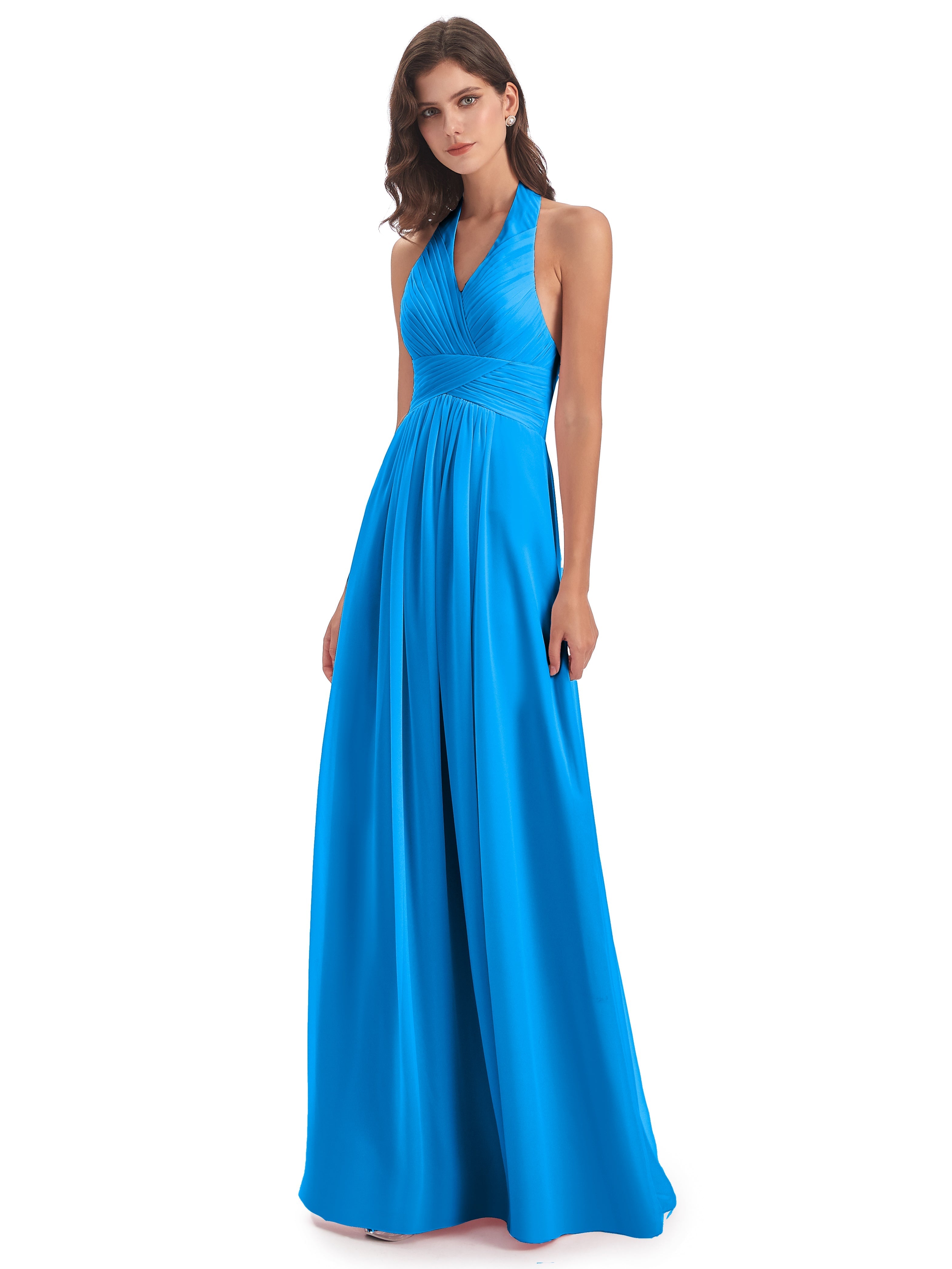 Robes De Demoiselle D'Honneur Bleu Océan Camila Licou Dos Nu Plis Robes Demoiselle D'Honneur