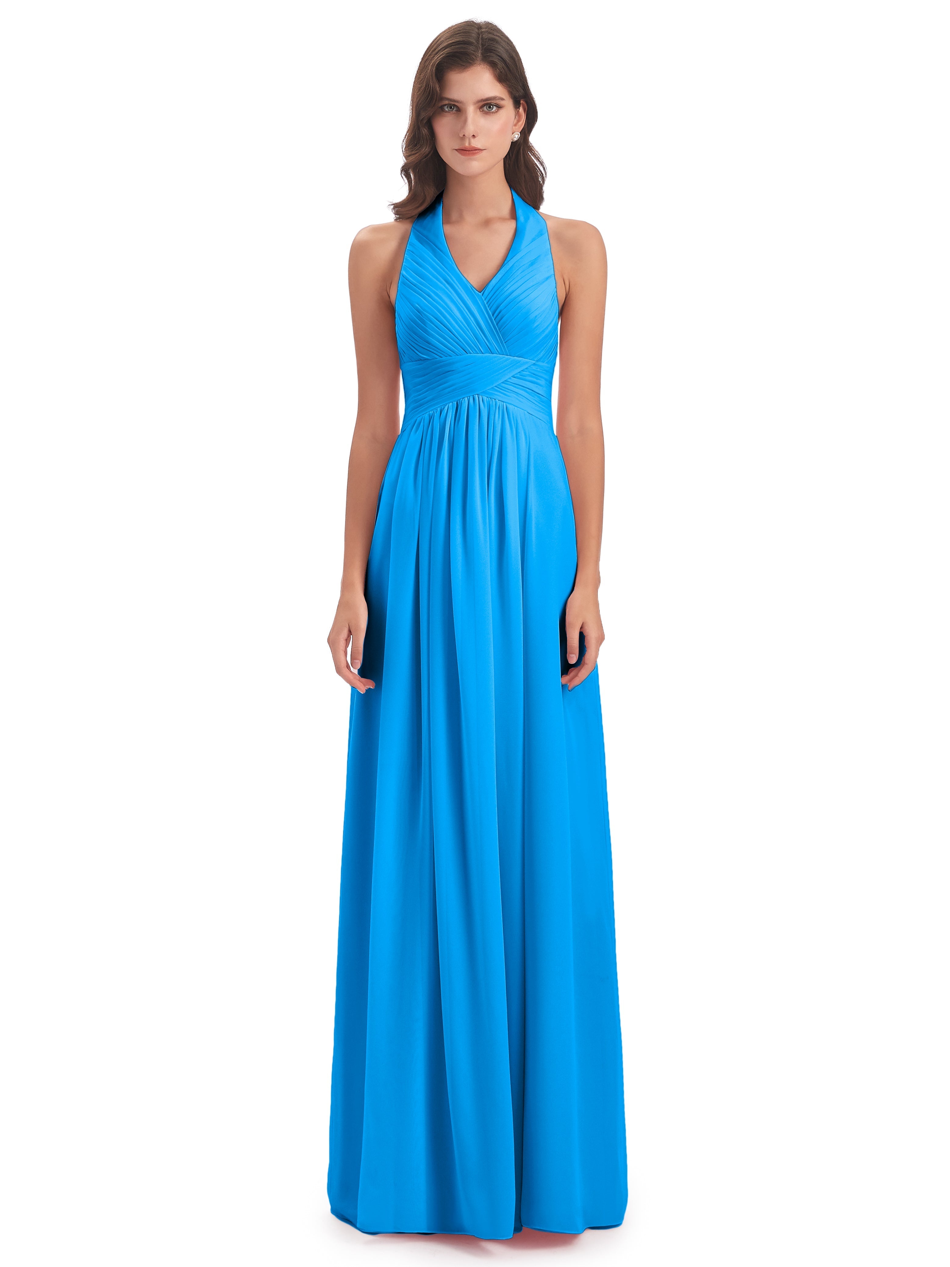 Robes De Demoiselle D'Honneur Bleu Océan Camila Licou Dos Nu Plis Robes Demoiselle D'Honneur