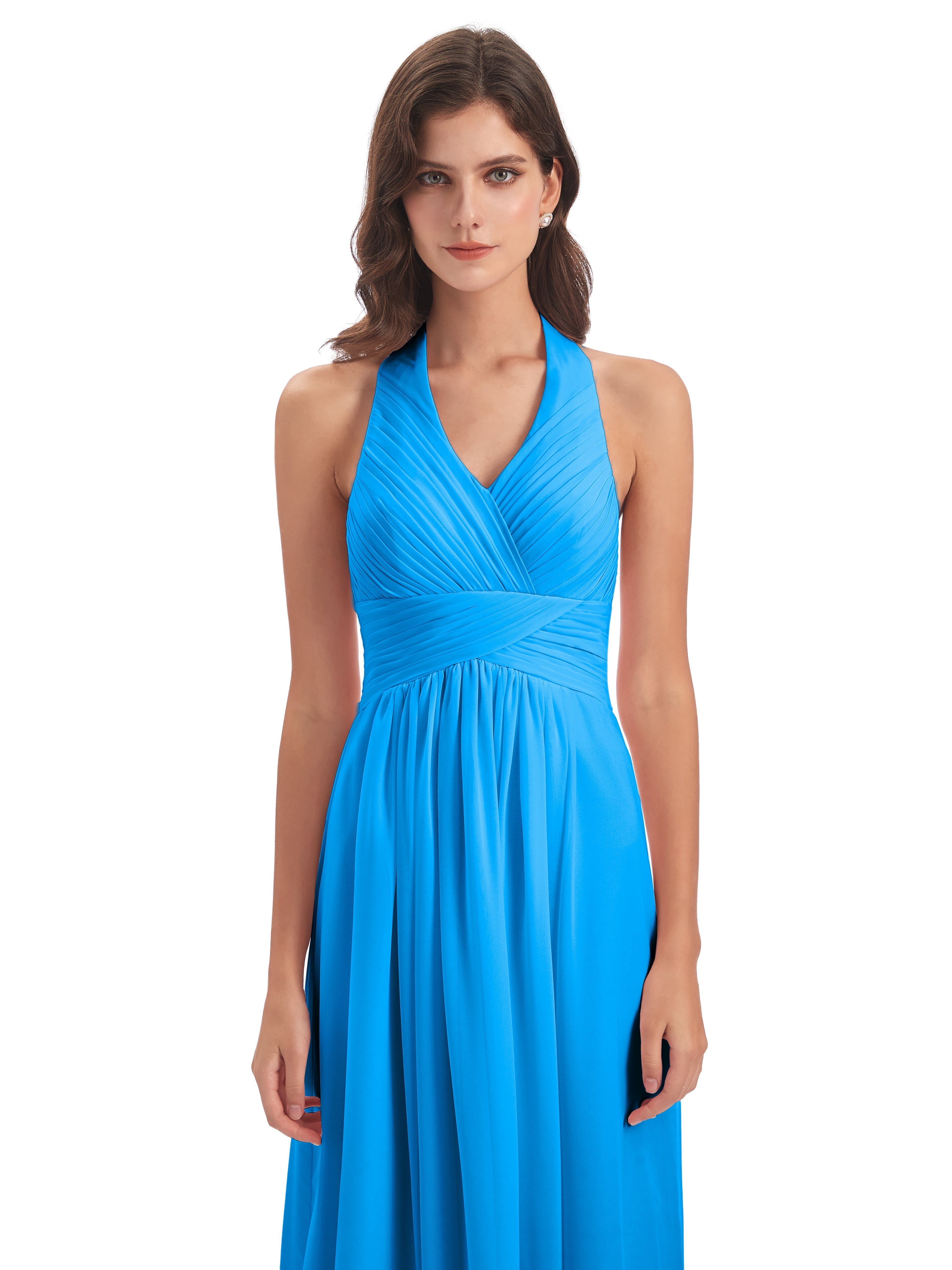 Robes De Demoiselle D'Honneur Bleu Océan Camila Licou Dos Nu Plis Robes Demoiselle D'Honneur