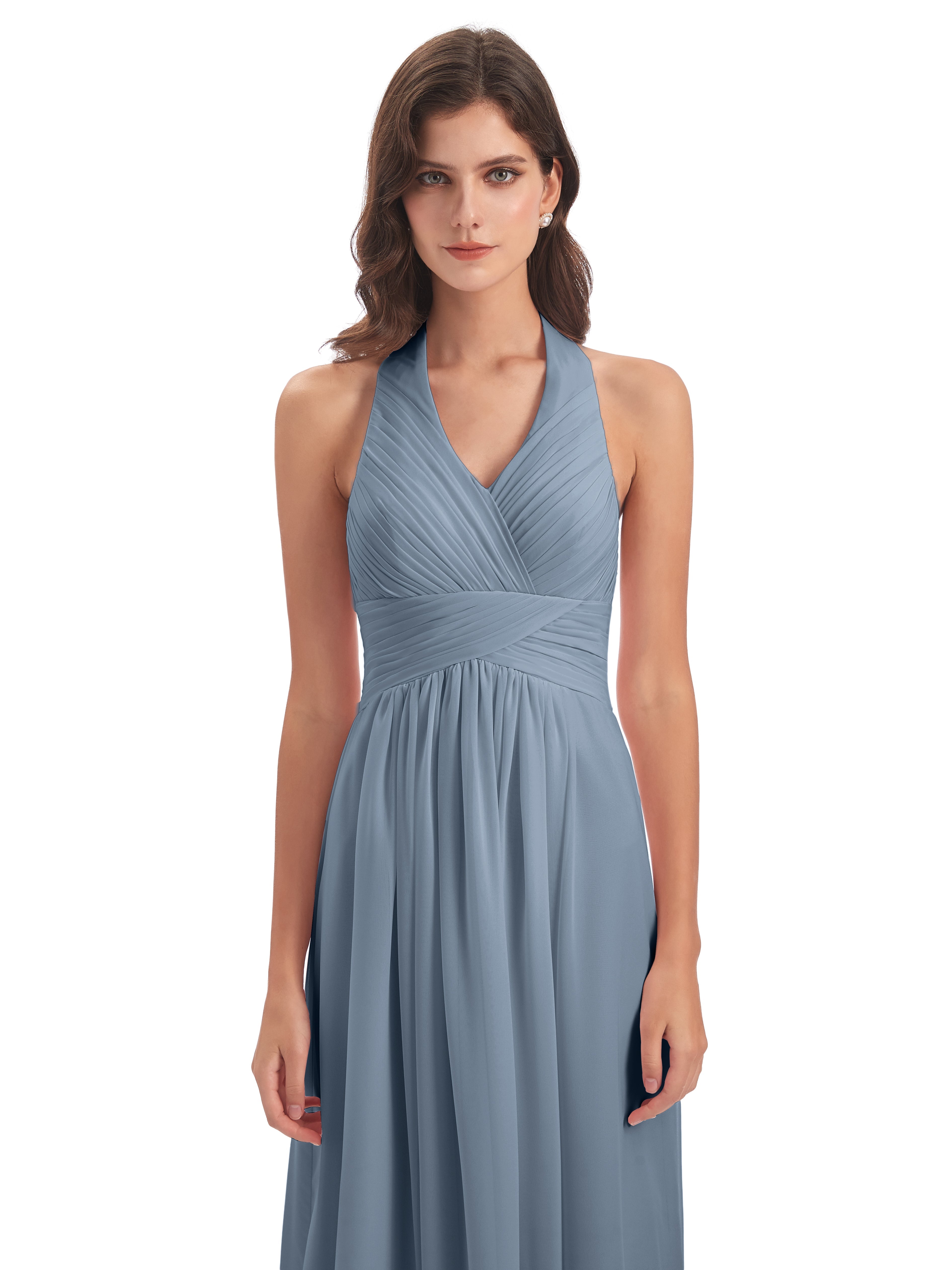 Robes De Demoiselle D'Honneur Bleu Poudre Camila Licou Dos Nu Plis Robes Demoiselle D'Honneur