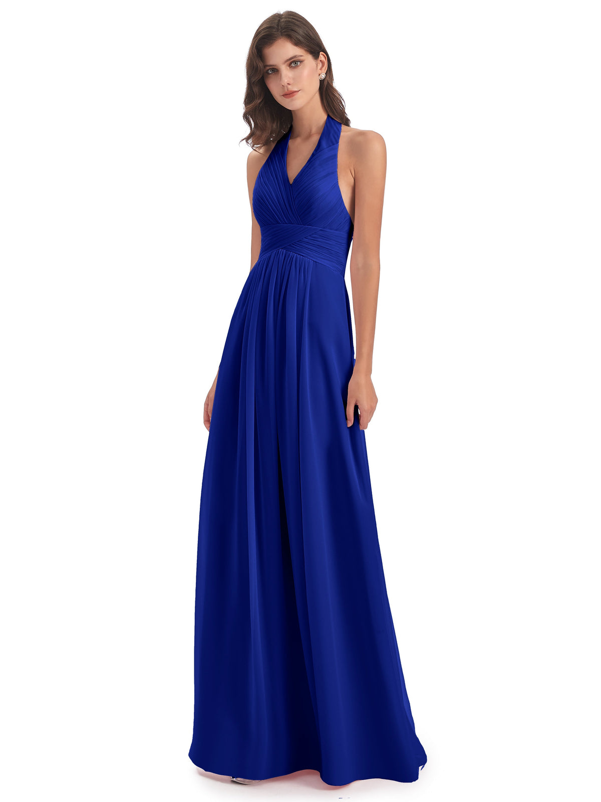Robe Demoiselle D Honneur Bleue Roi Camila Licou Dos Nu Plis Robes Demoiselle D'Honneur