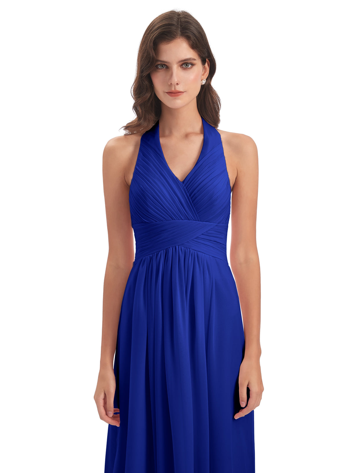 Robe Demoiselle D Honneur Bleue Roi Camila Licou Dos Nu Plis Robes Demoiselle D'Honneur