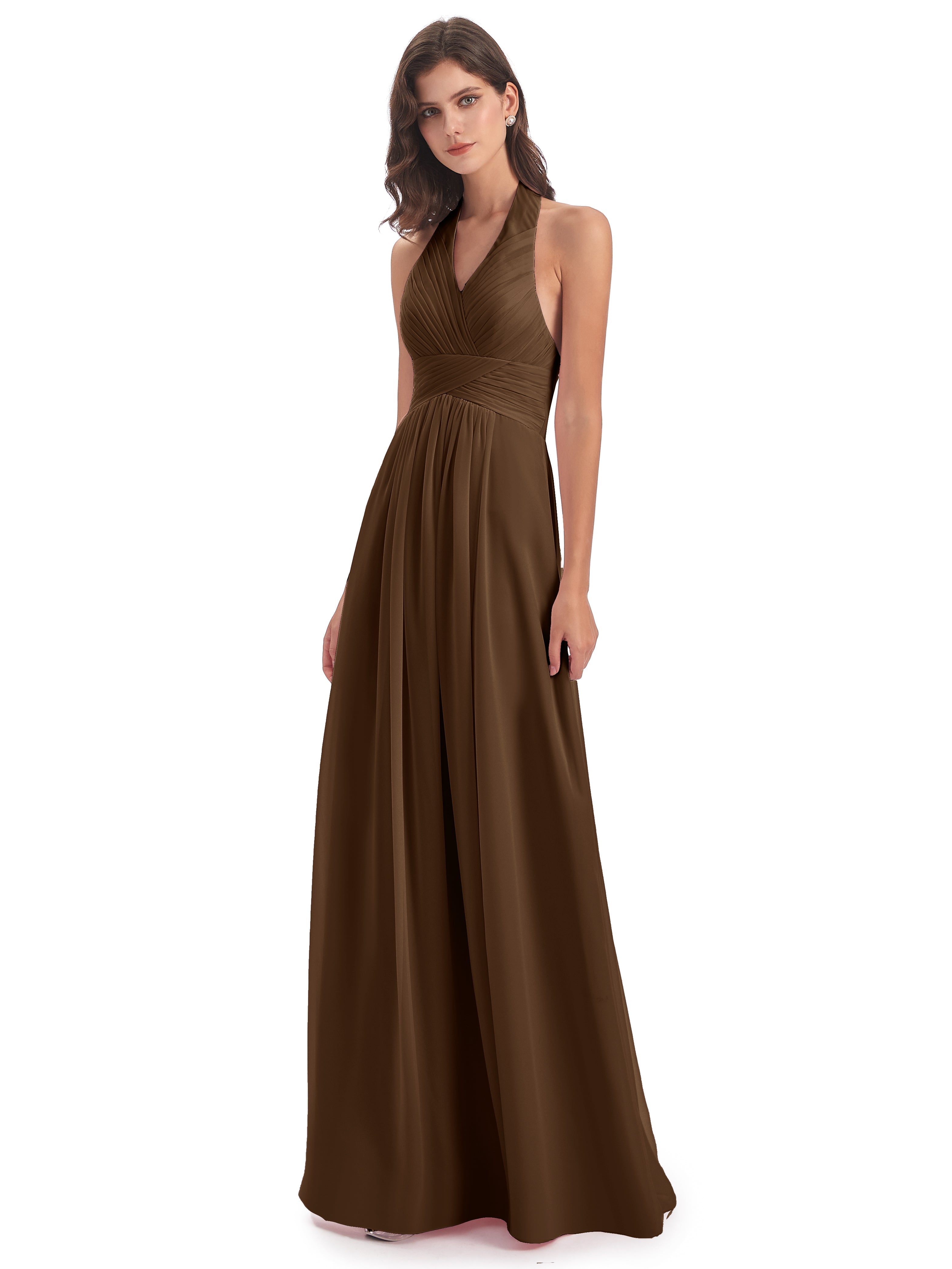 Robe Demoiselle D Honneur Brun Camila Licou Dos Nu Plis Robes Demoiselle D'Honneur