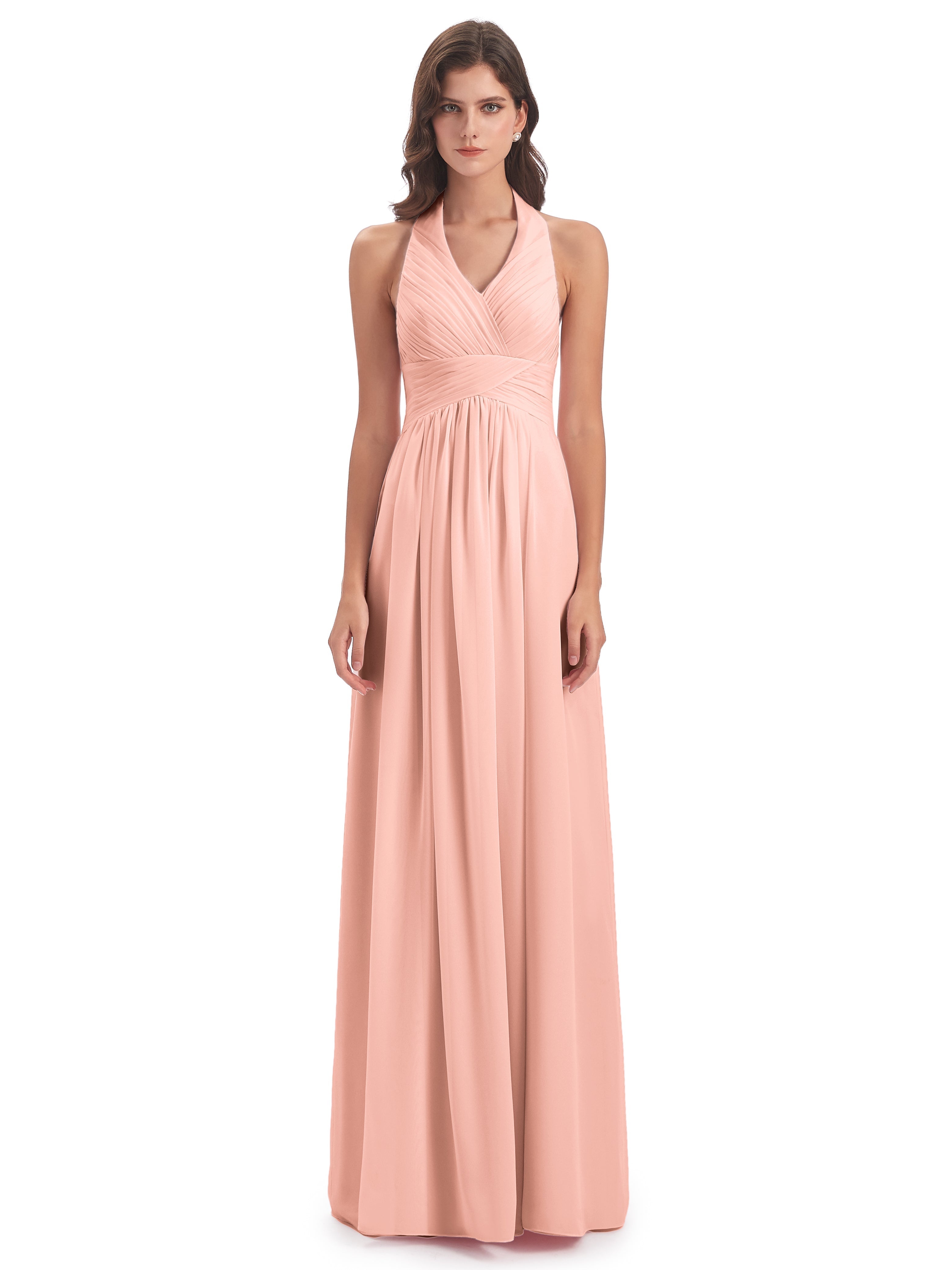 Robes Demoiselles D Honneur Corail Camila Licou Dos Nu Plis Robes Demoiselle D'Honneur